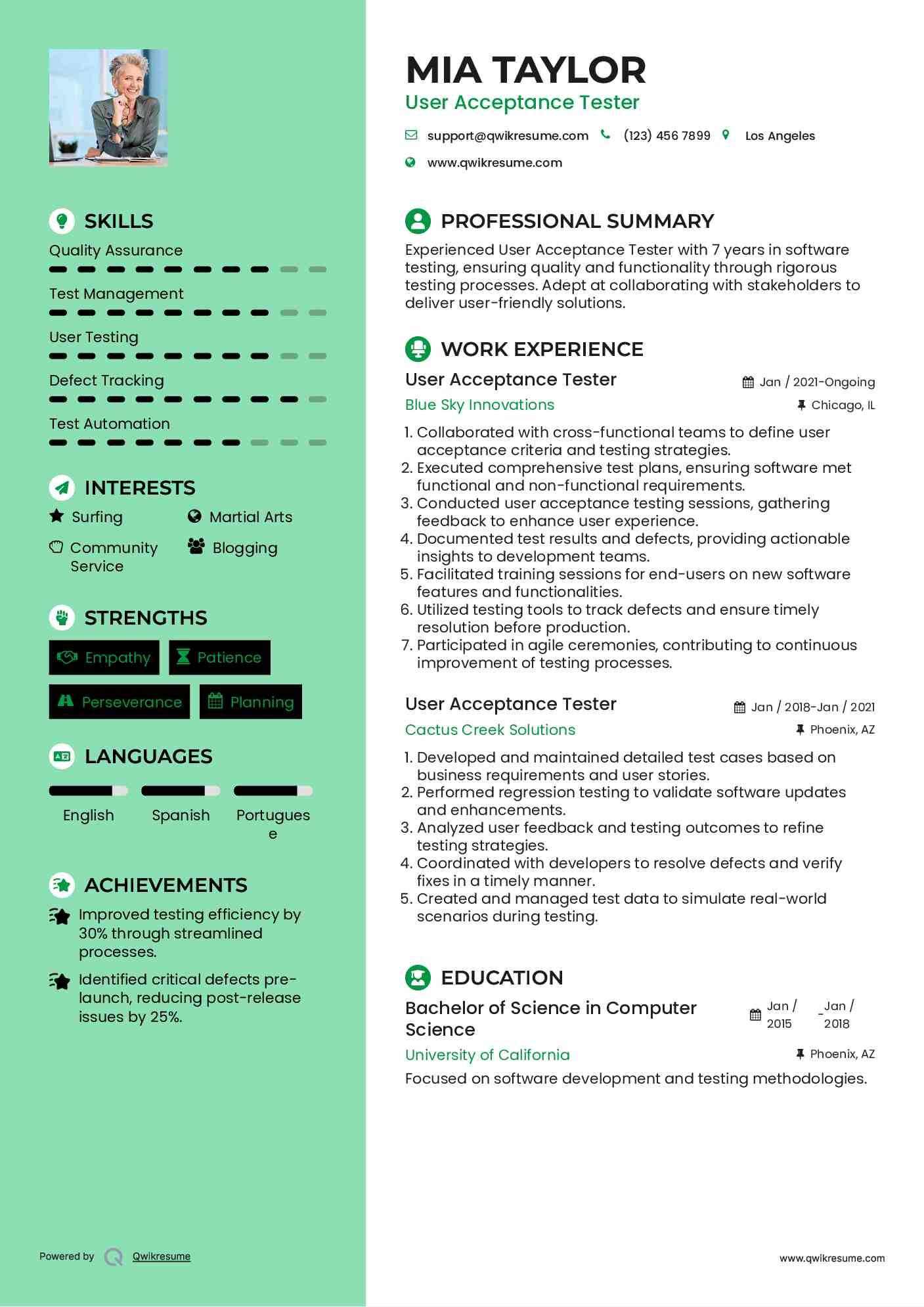 User Acceptance Tester Resume Sample