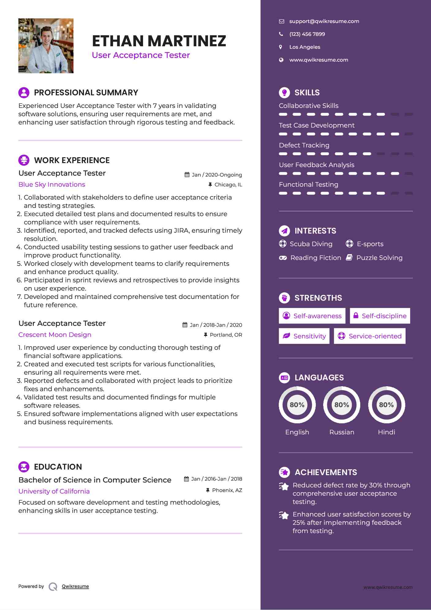 User Acceptance Tester Resume Example
