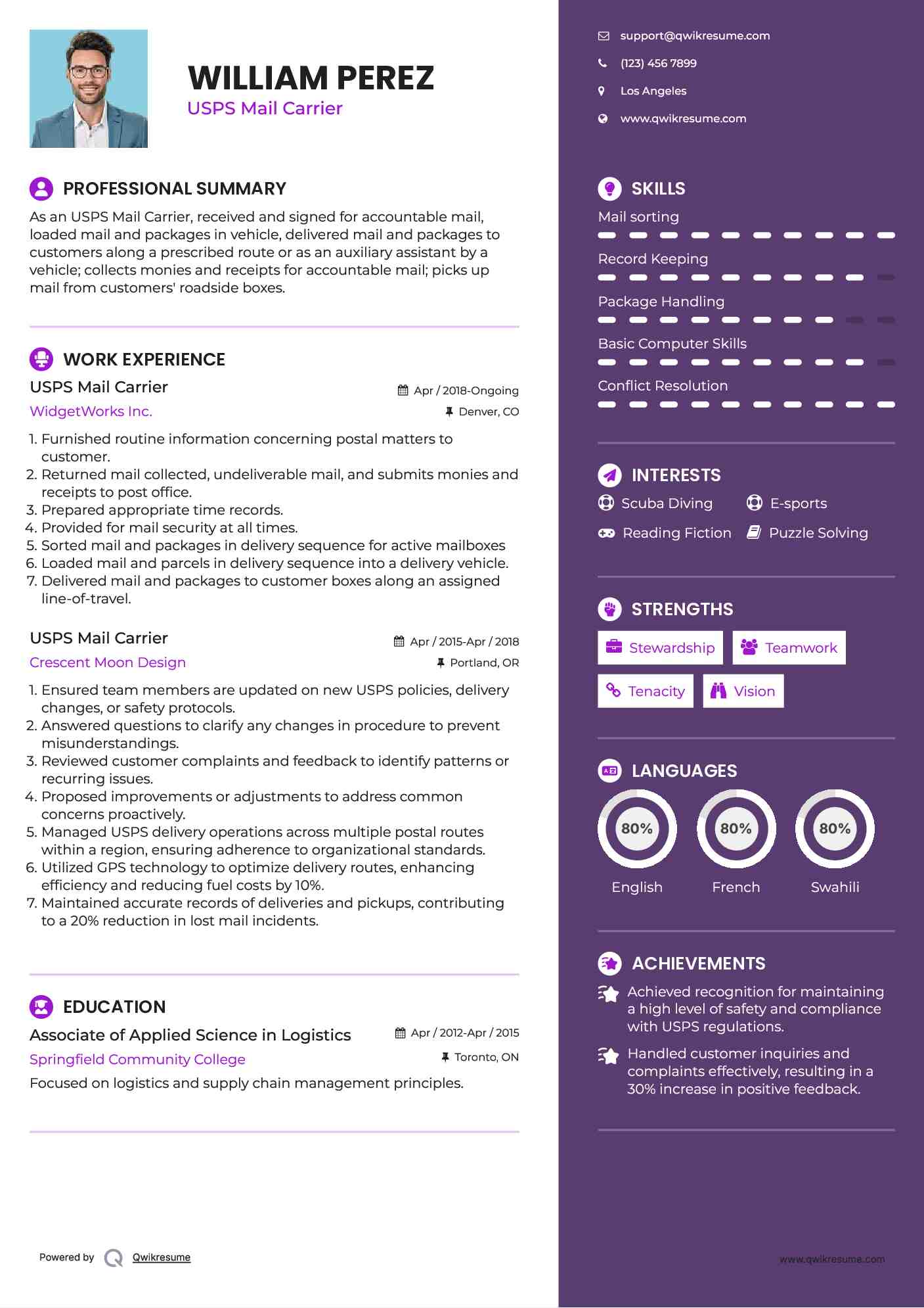 USPS Mail Carrier Resume Format