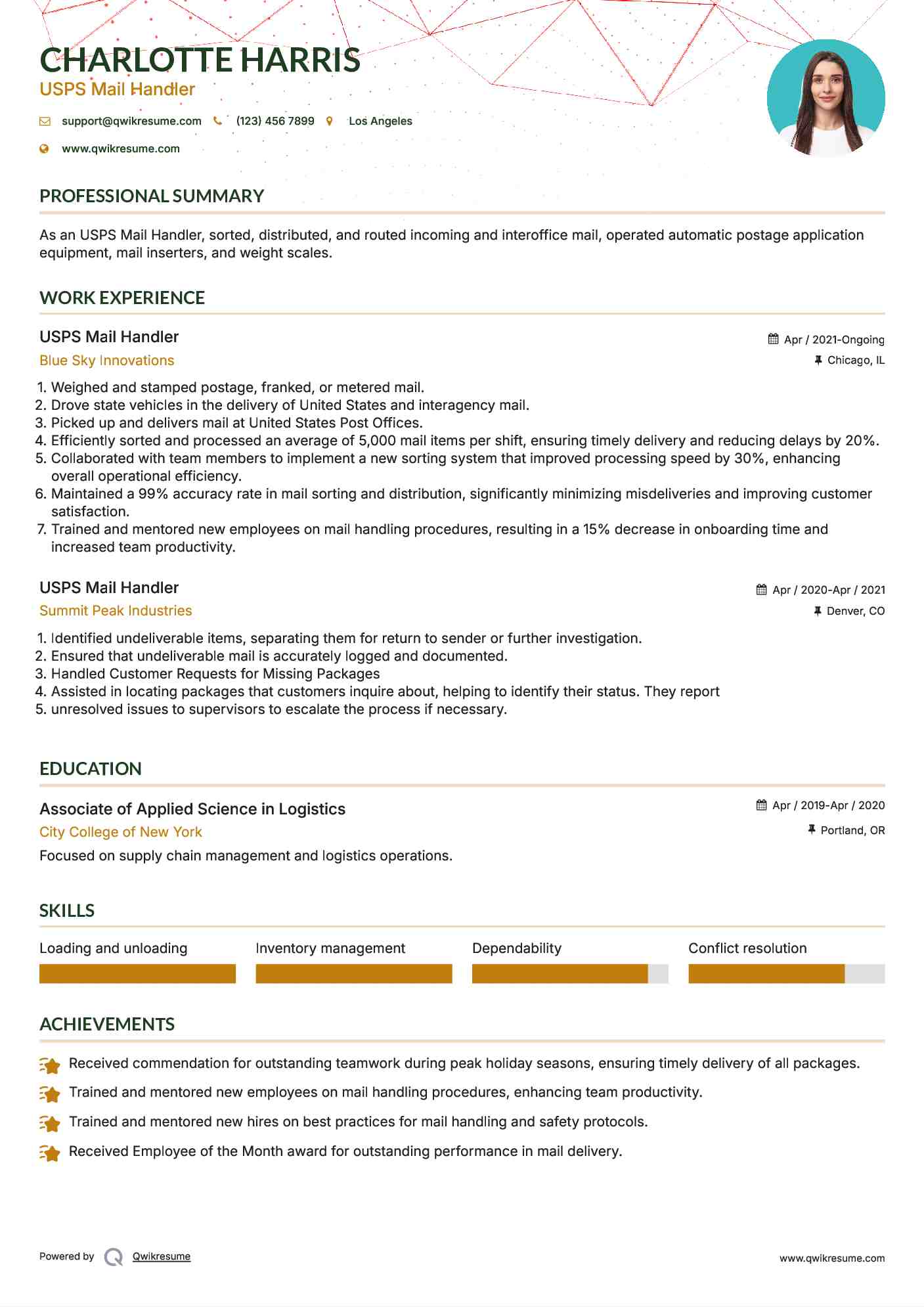 USPS Mail Handler Resume Format