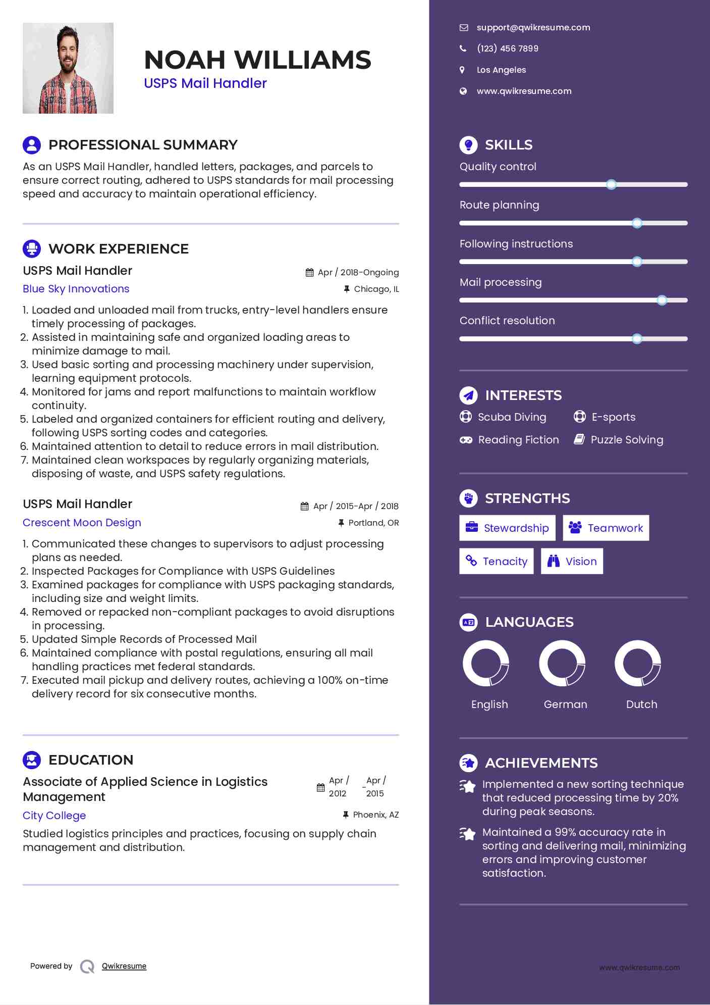 USPS Mail Handler Resume Sample