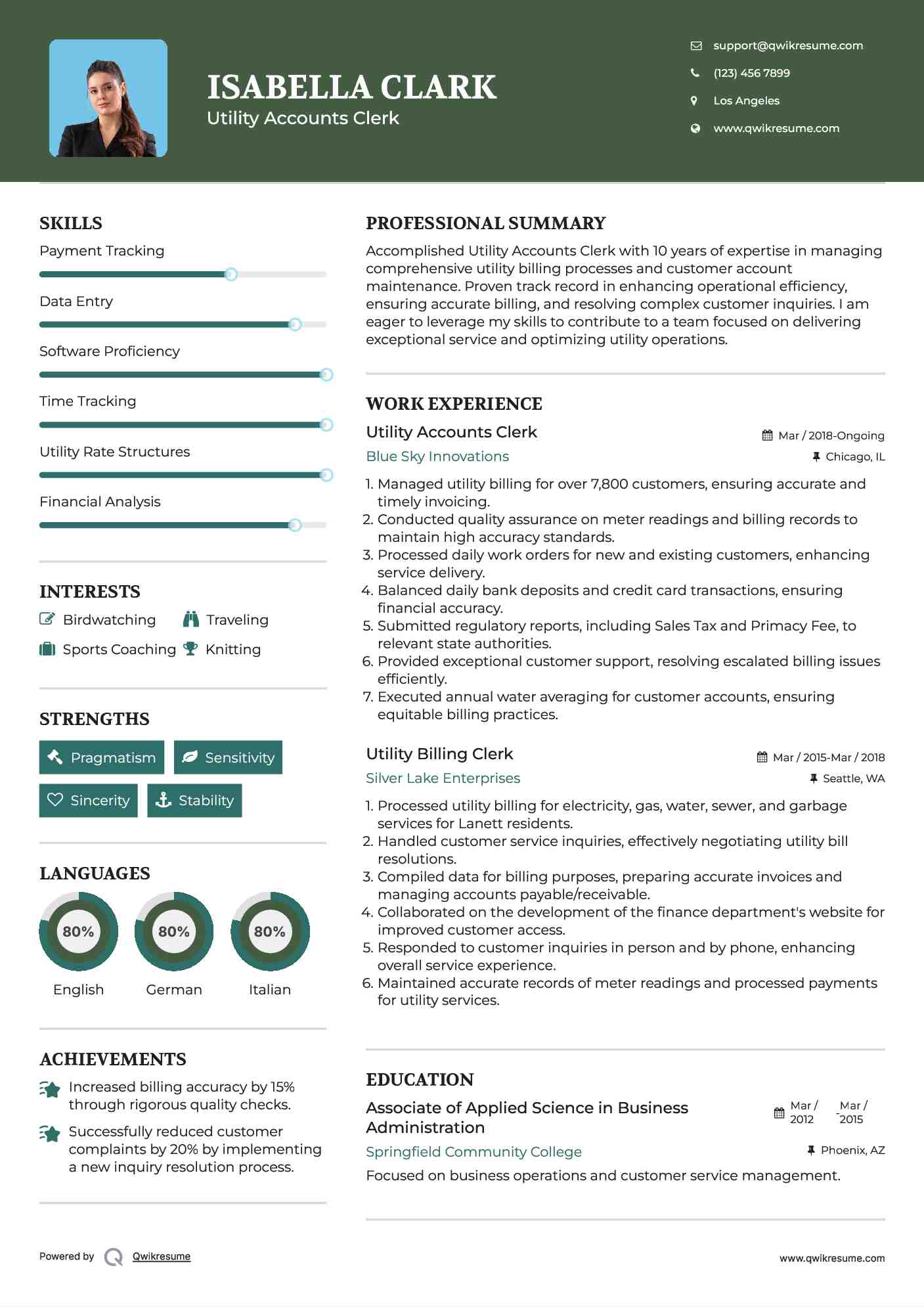 Utility Accounts Clerk Resume Format