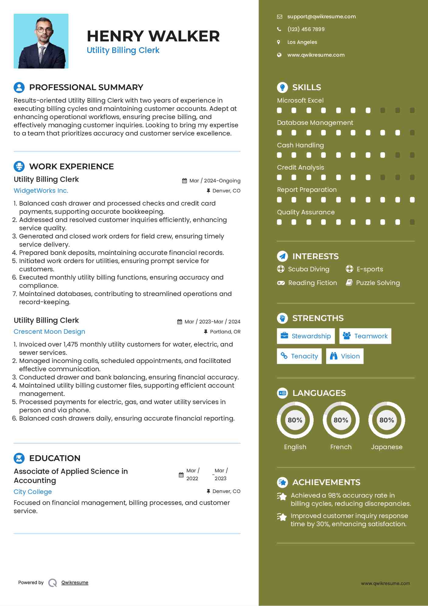 Utility Billing Clerk Resume Model