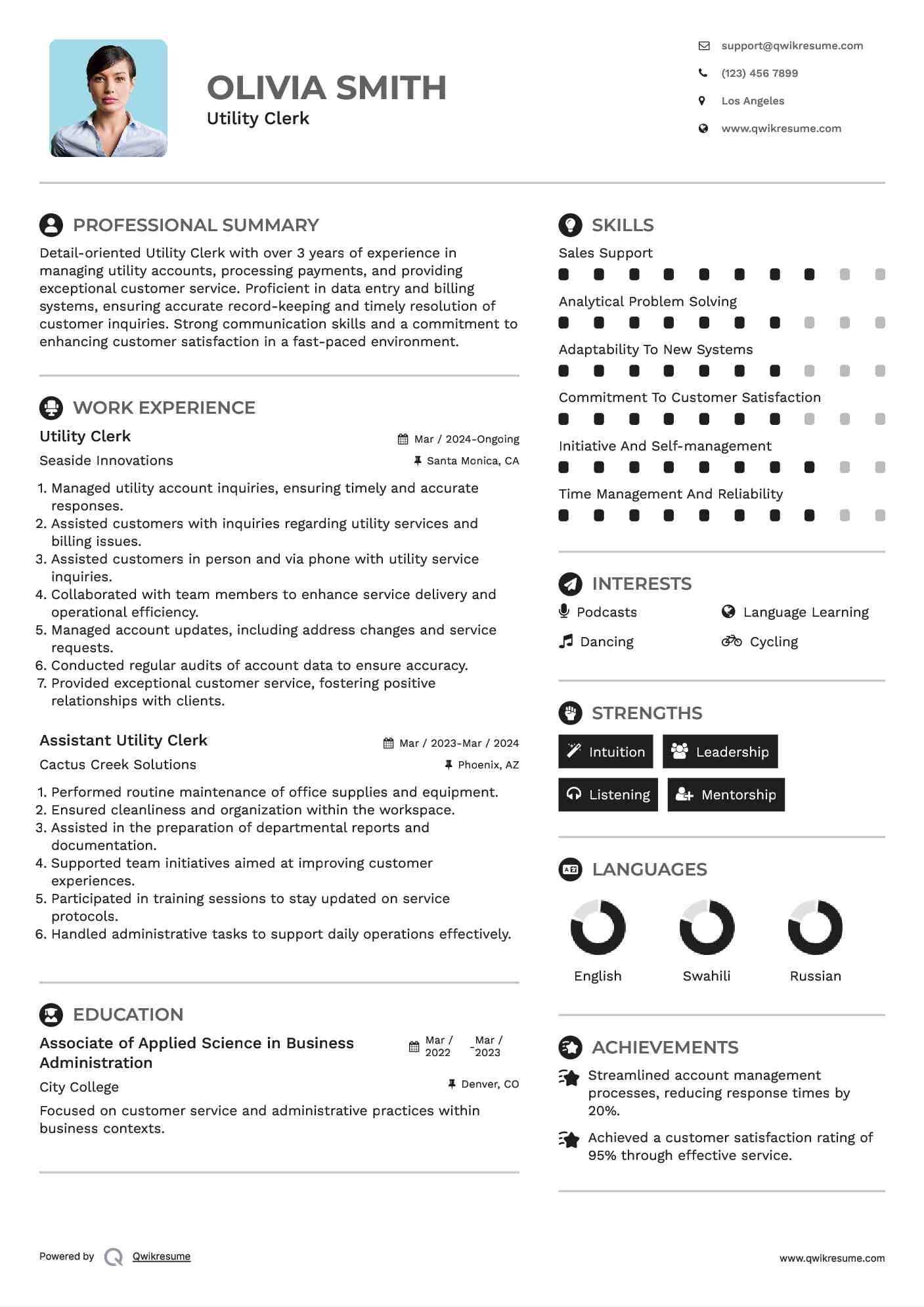 Utility Clerk Resume Samples QwikResume