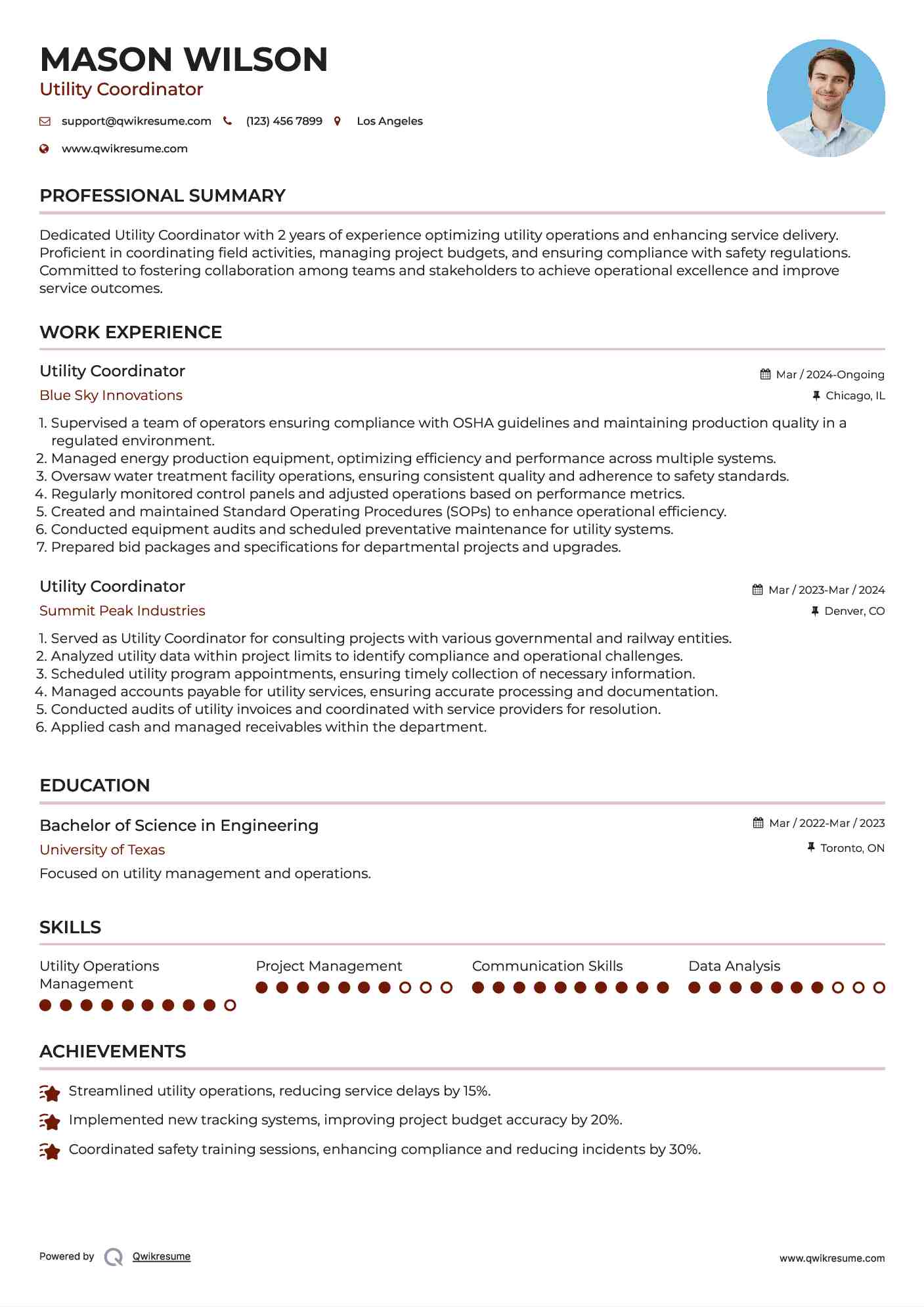 Utility Coordinator Resume Template