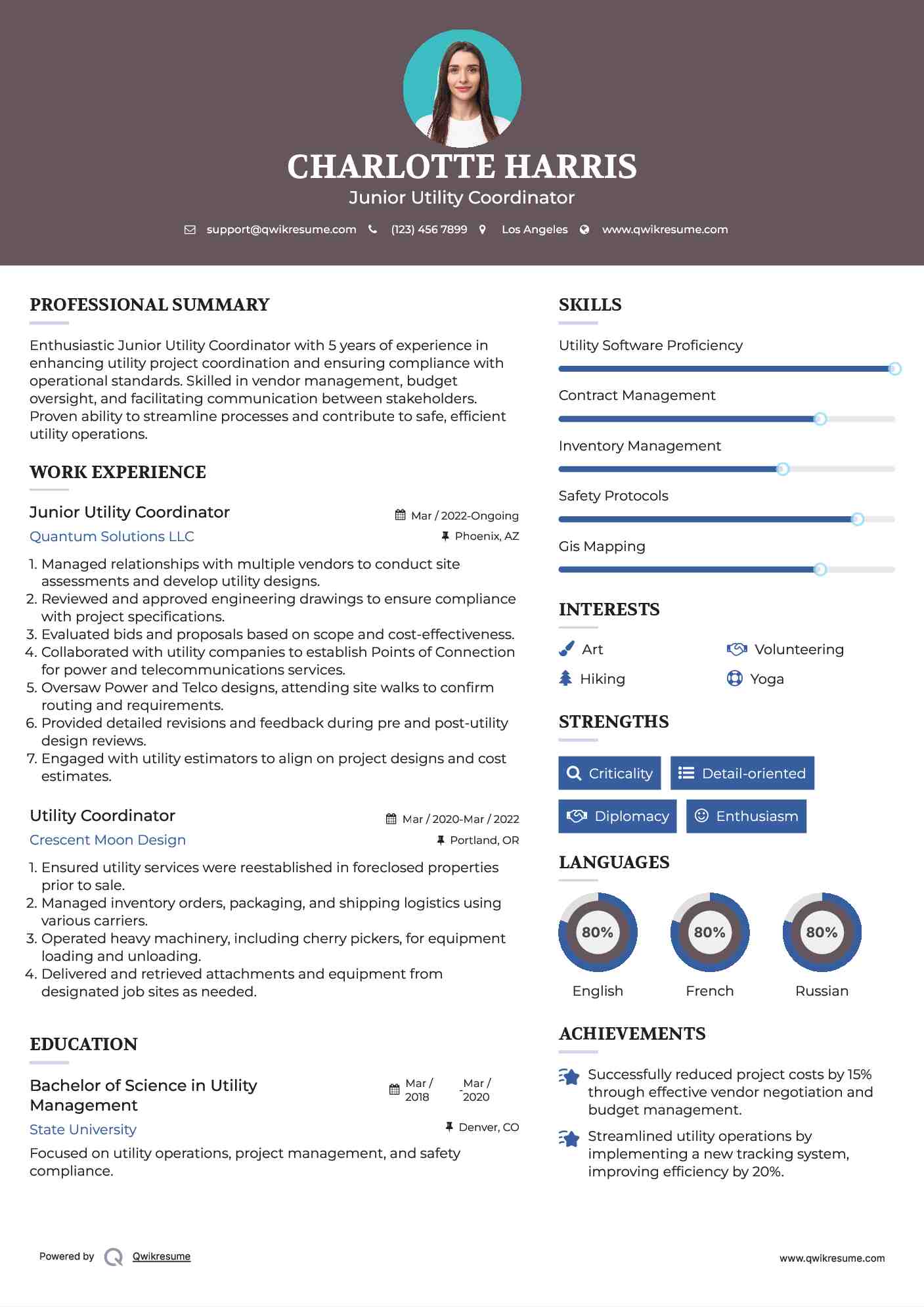 Junior Utility Coordinator Resume Format