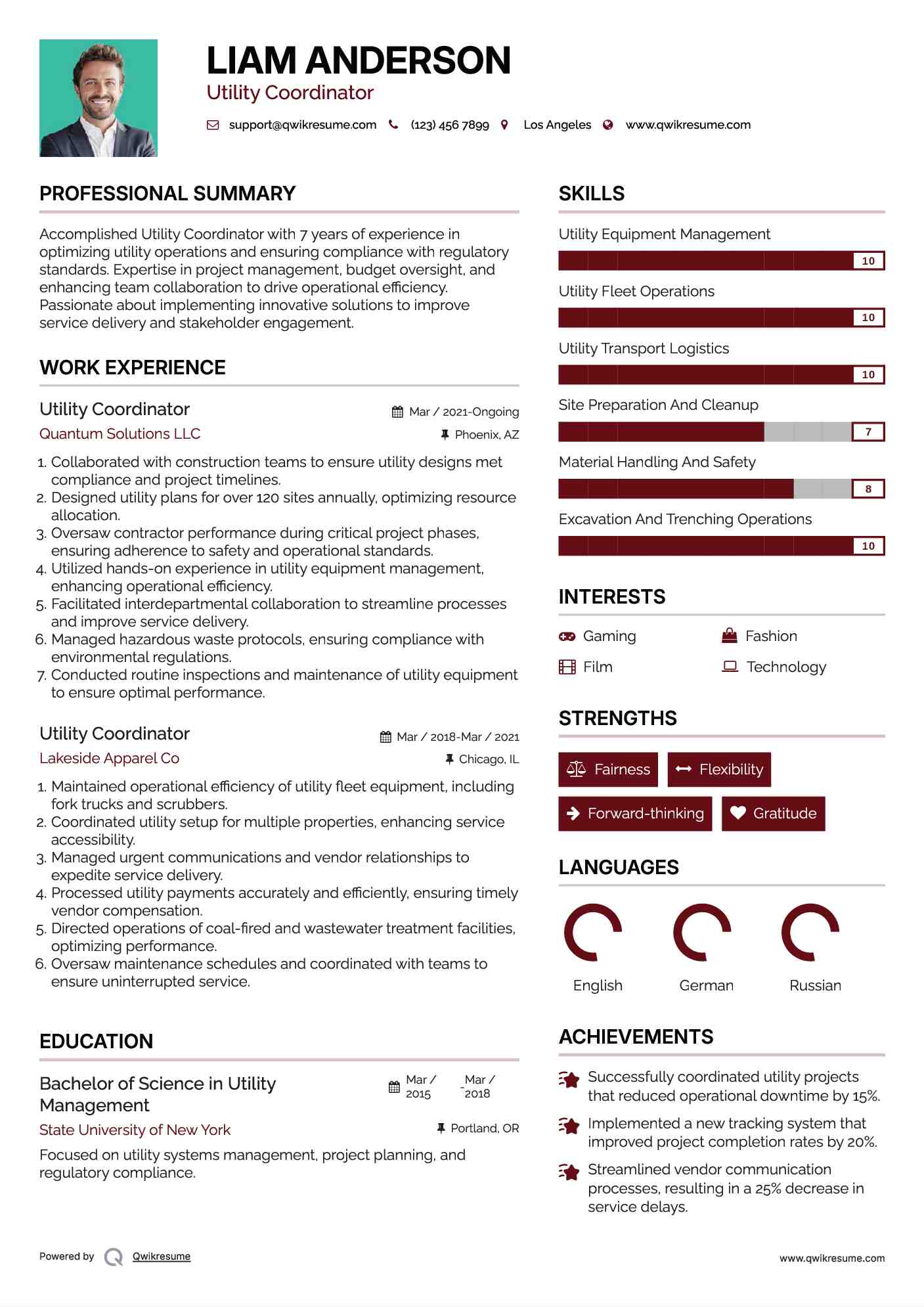 Utility Coordinator Resume Sample