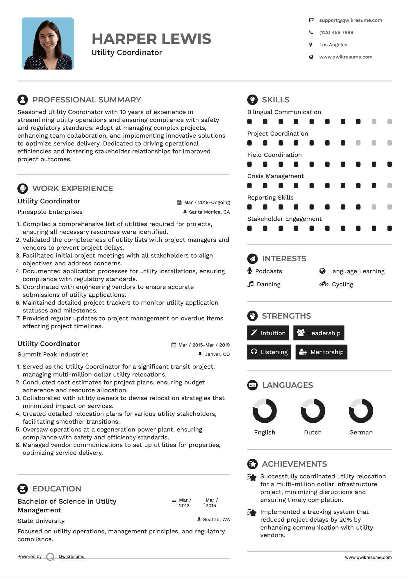 Utility Coordinator Resume Model