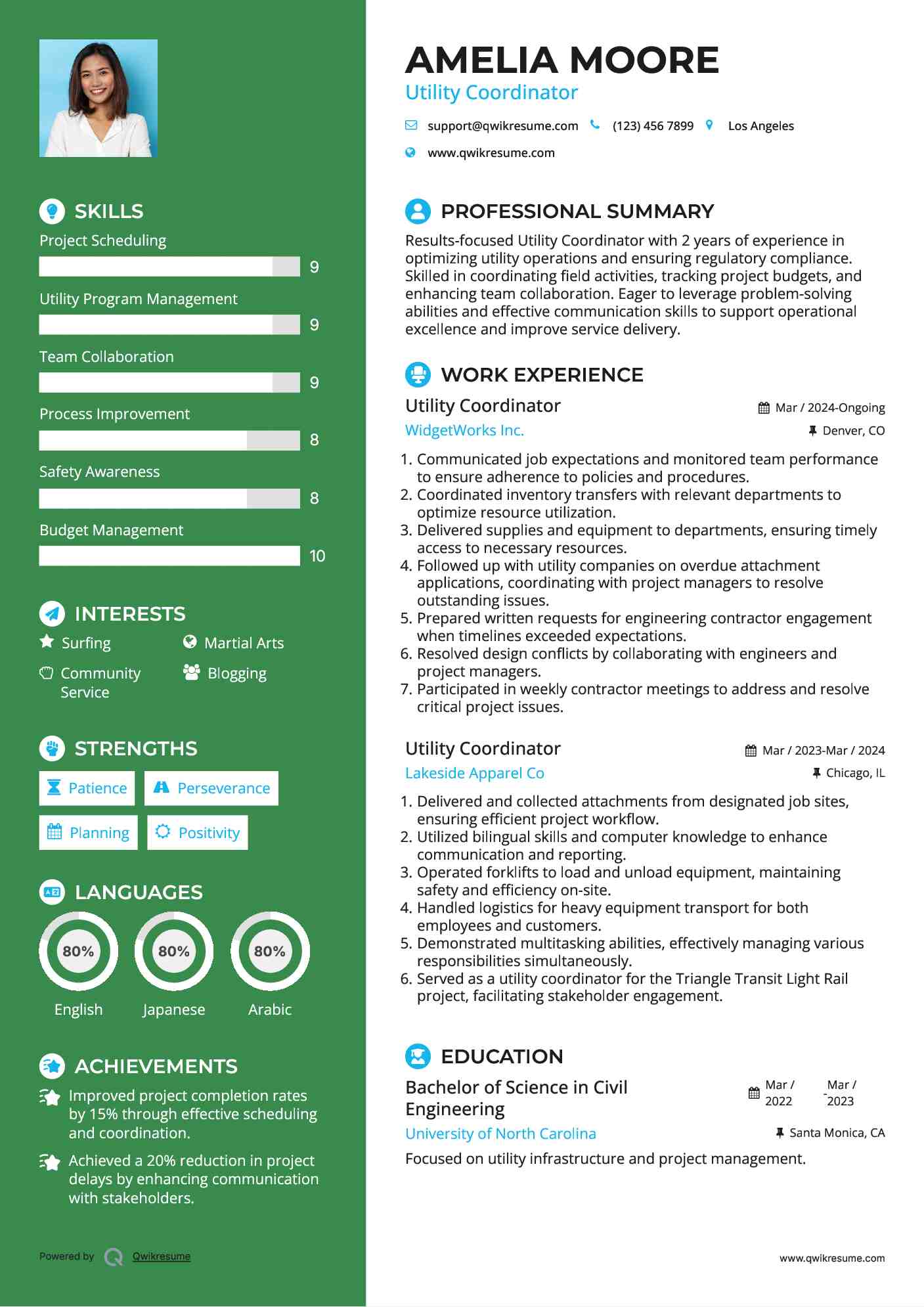 Utility Coordinator Resume Example
