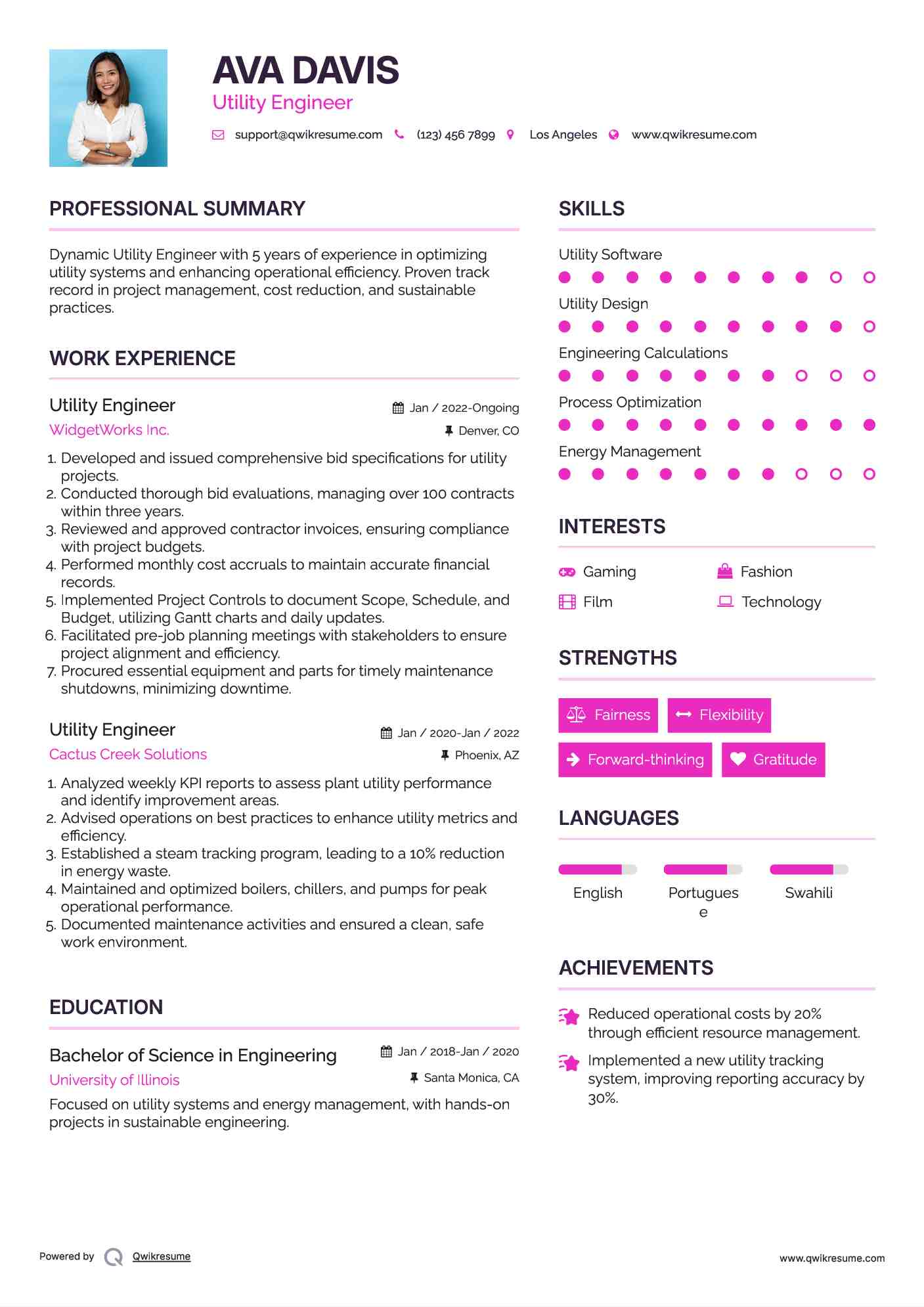 Utility Engineer Resume Format