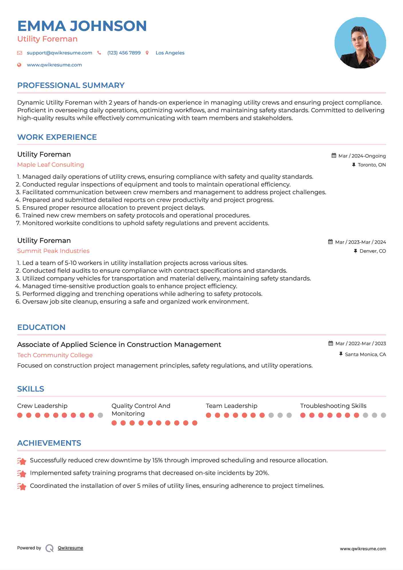 Utility Foreman Resume Example