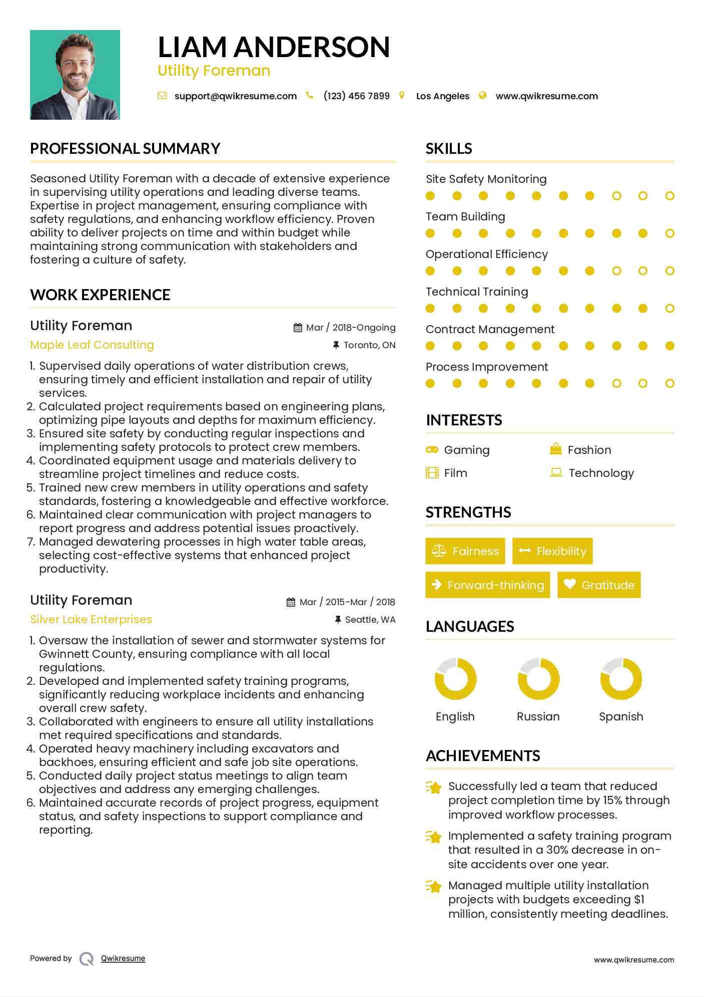 Utility Foreman Resume Format