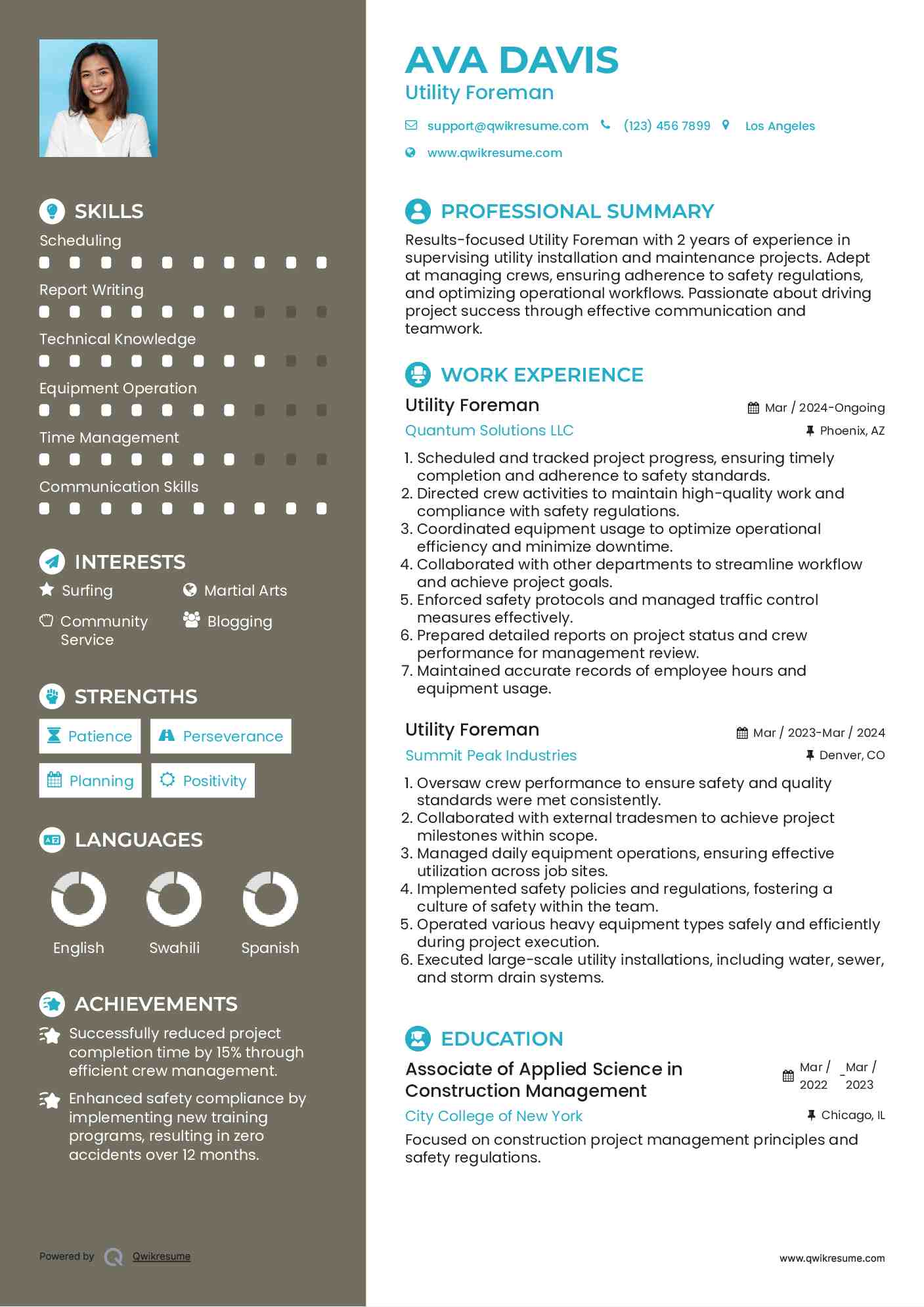 Utility Foreman Resume Model