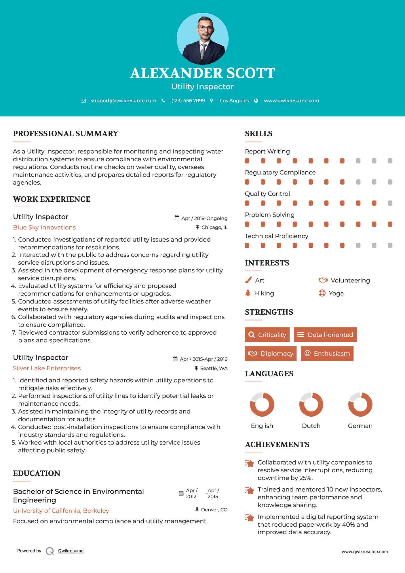 Utility Inspector Resume Sample