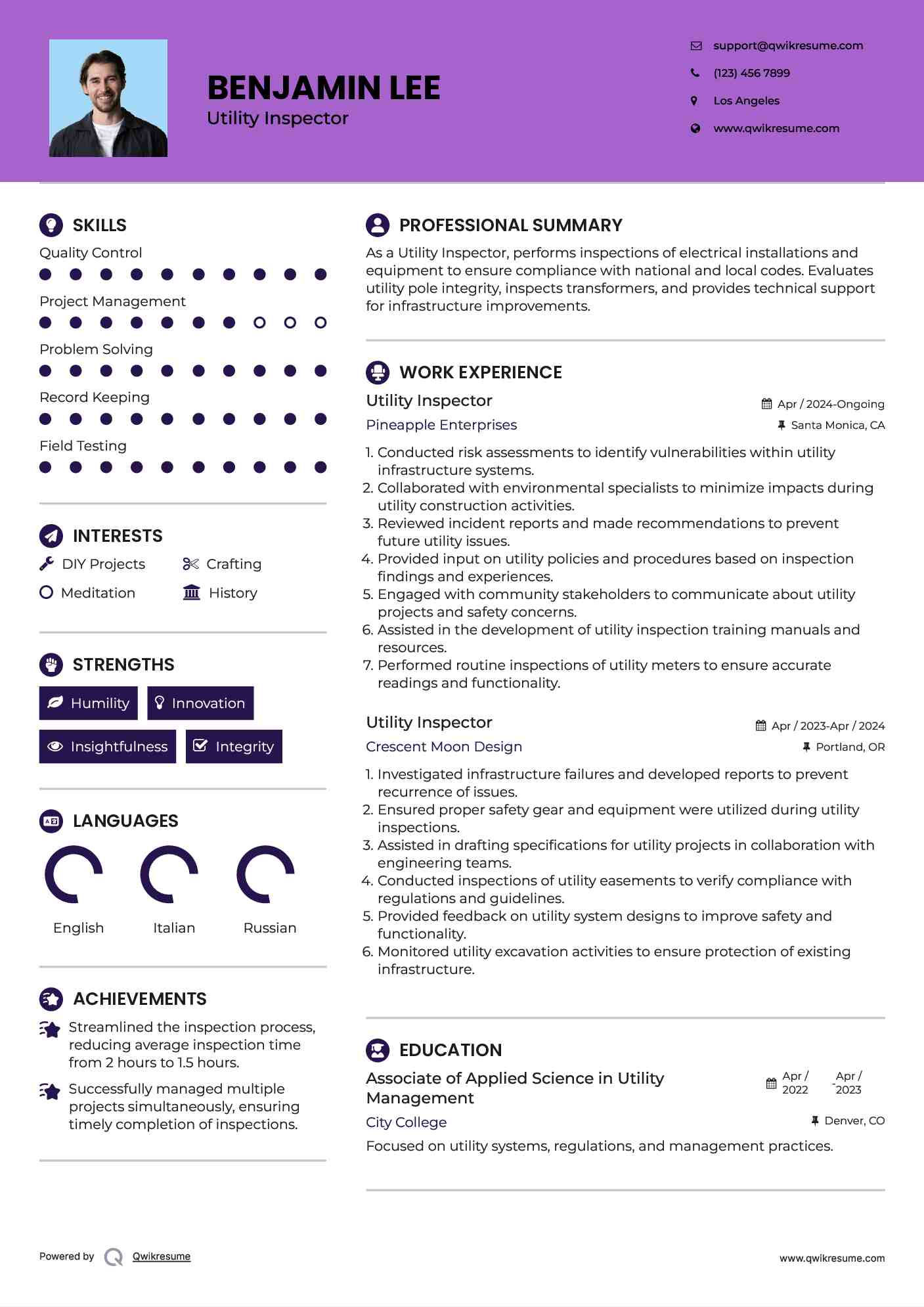 Utility Inspector Resume Template