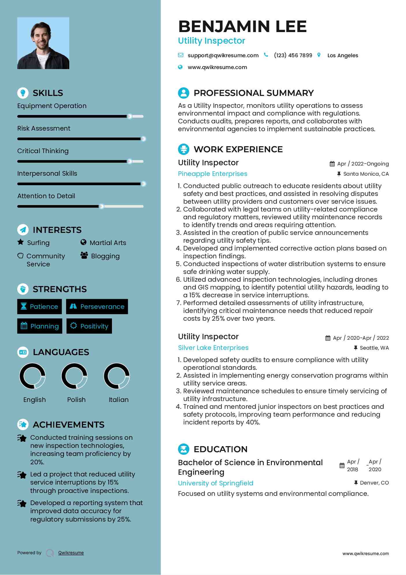 Utility Inspector Resume Example