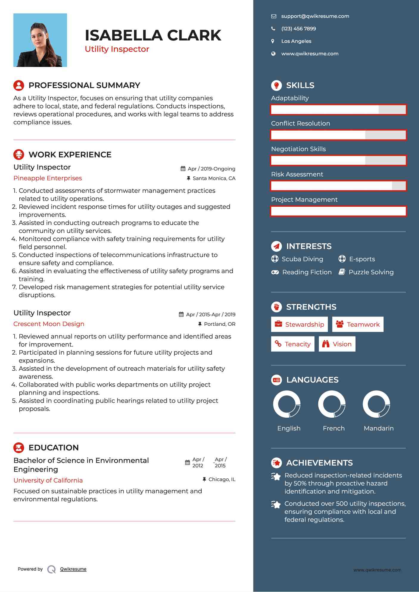 Utility Inspector Resume Example