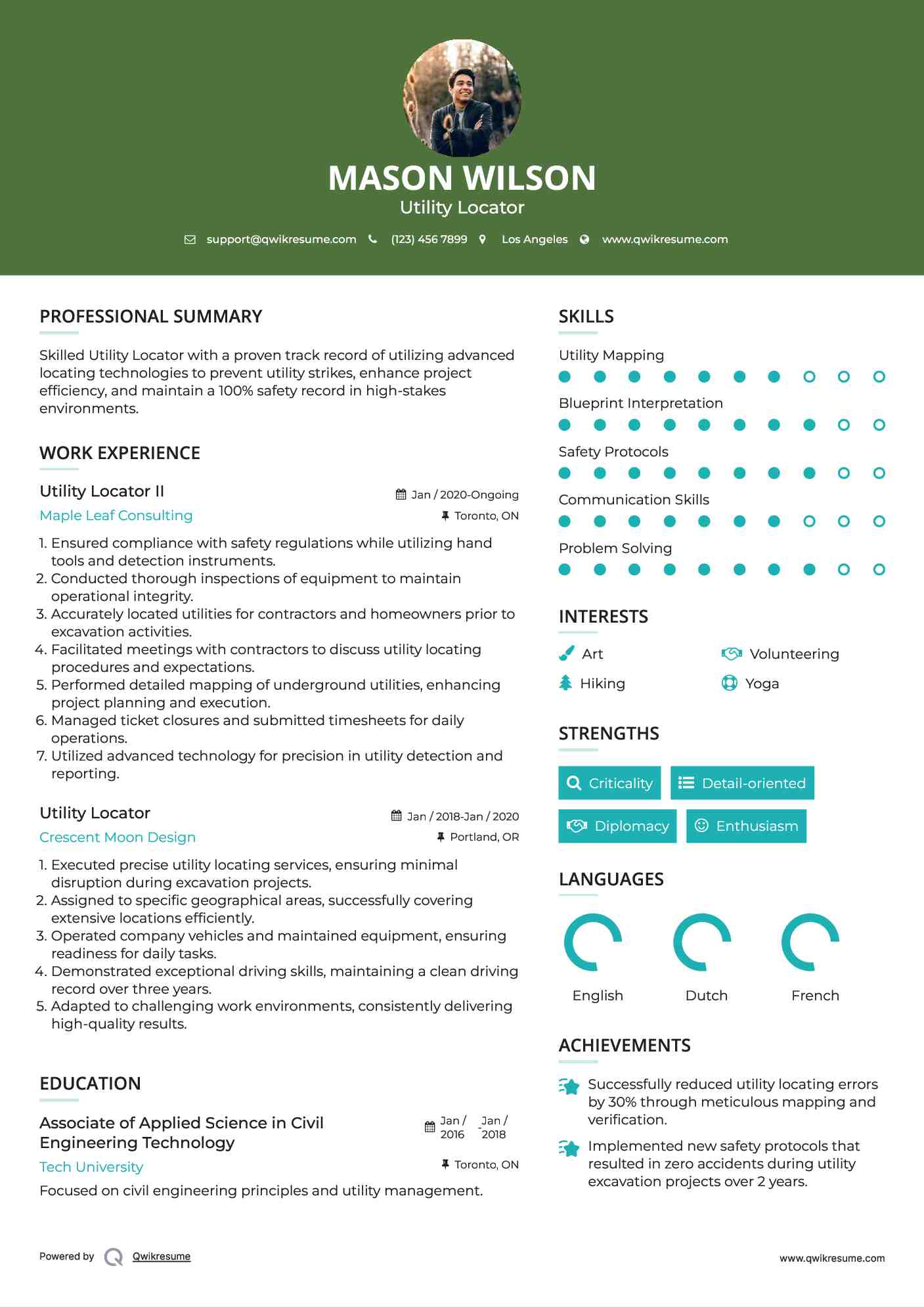 Utility Locator Resume Samples QwikResume