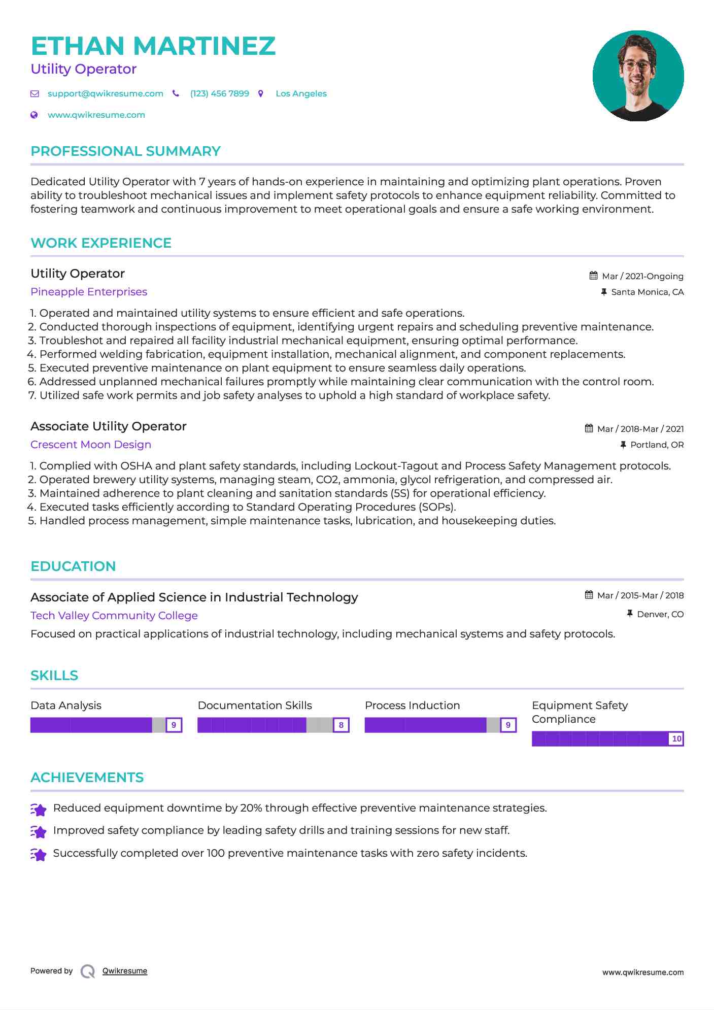 Utility Operator Resume Example