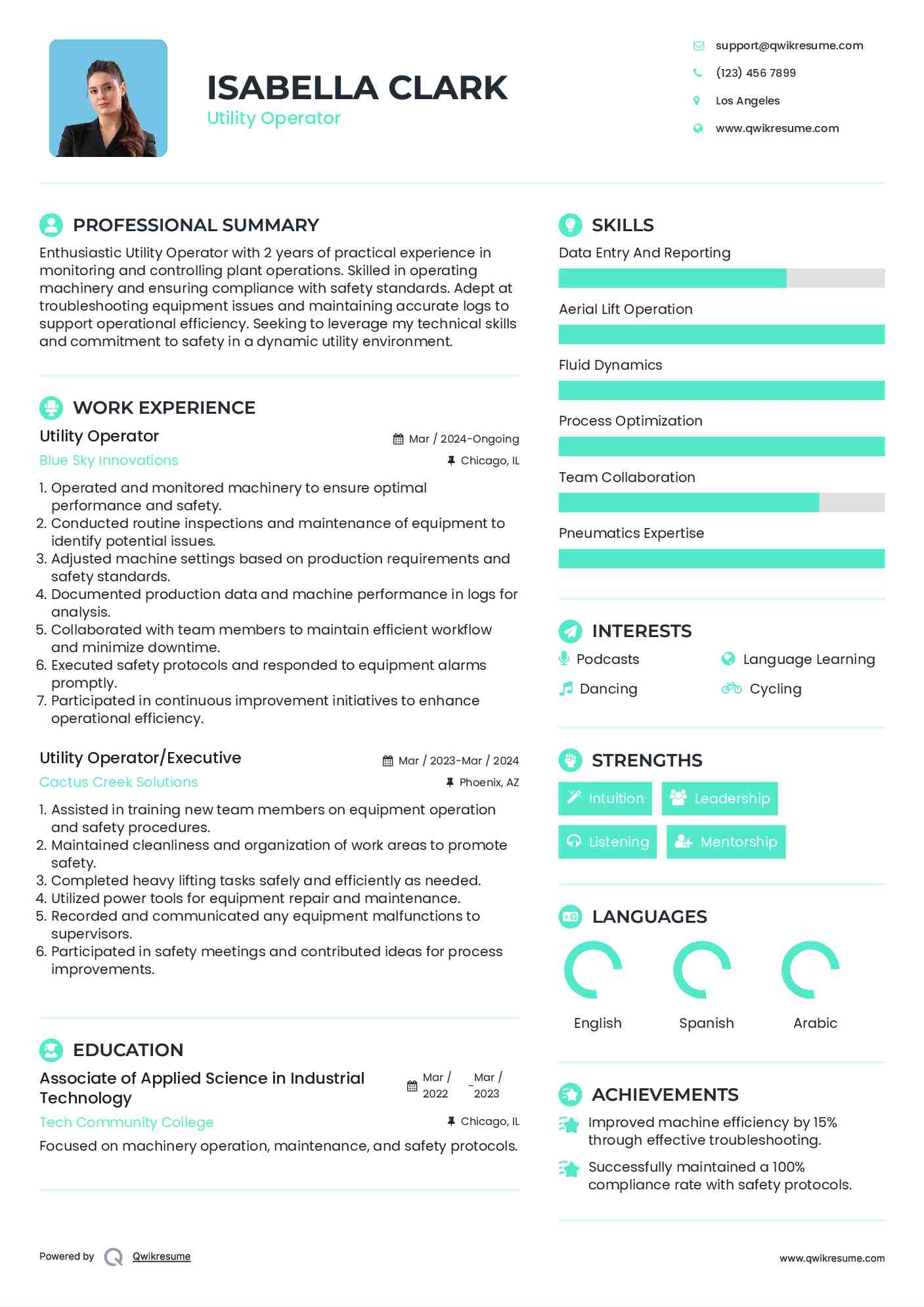 Utility Operator Resume Template
