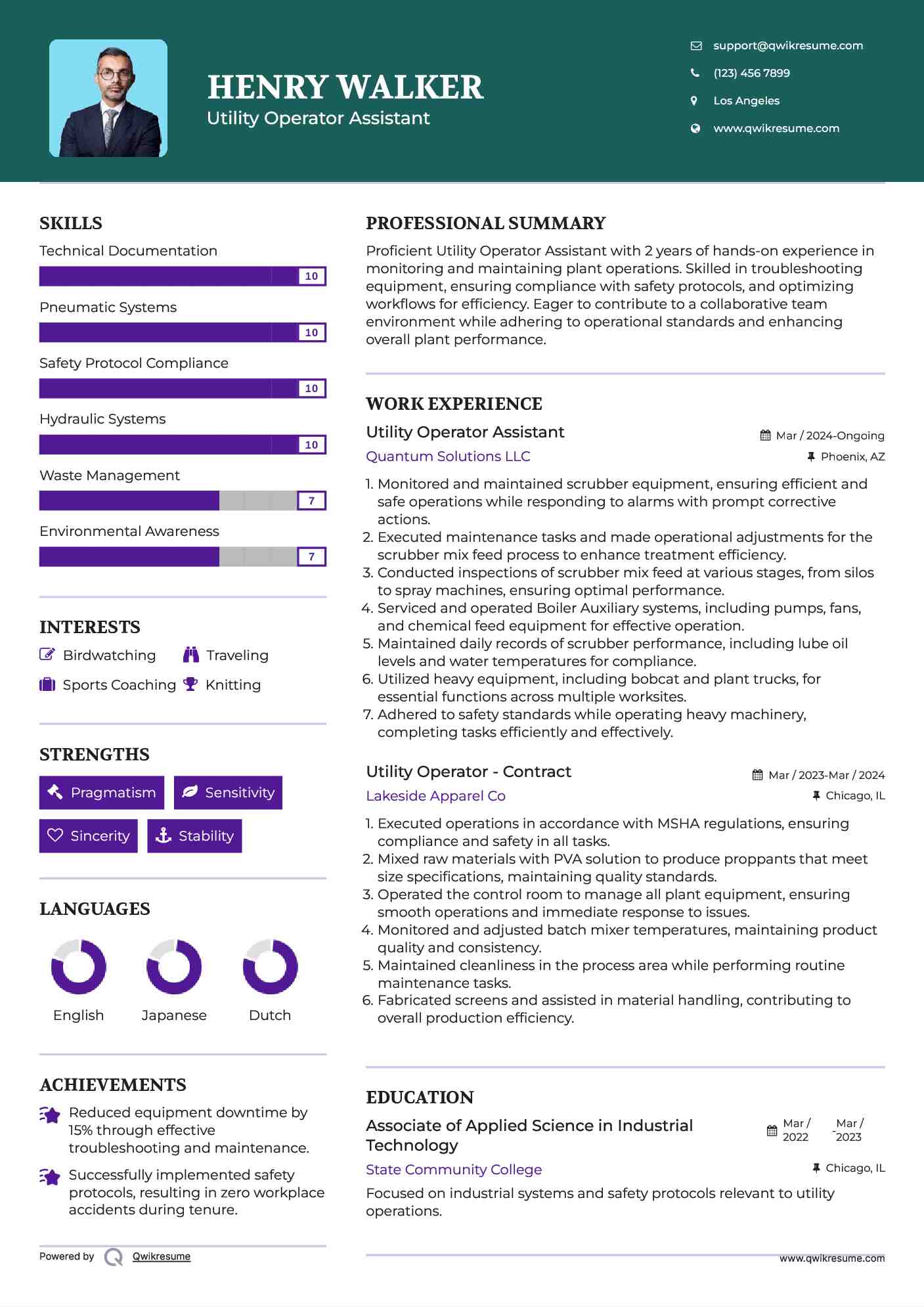 Utility Operator Assistant Resume Model