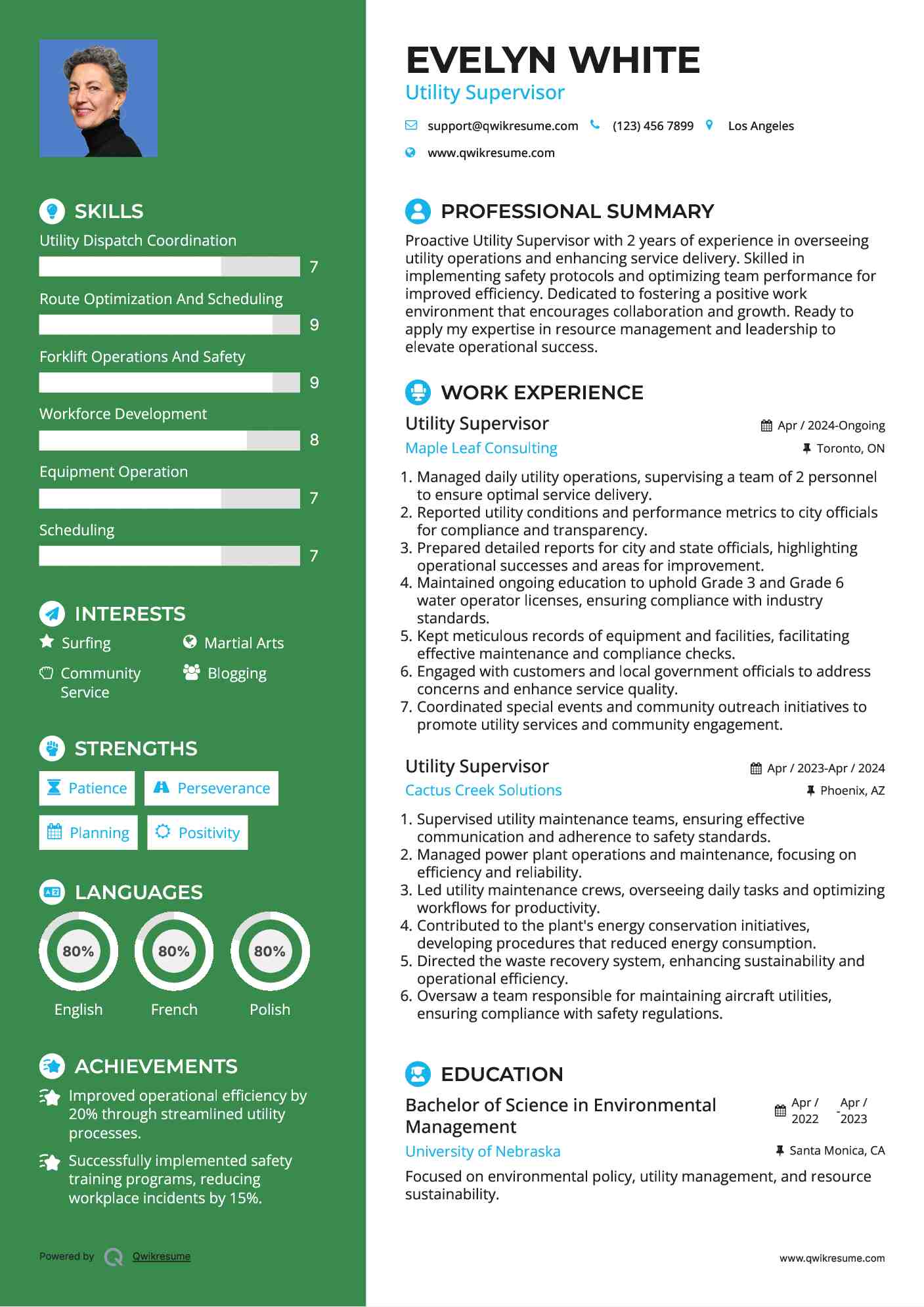 Utility Supervisor Resume Model