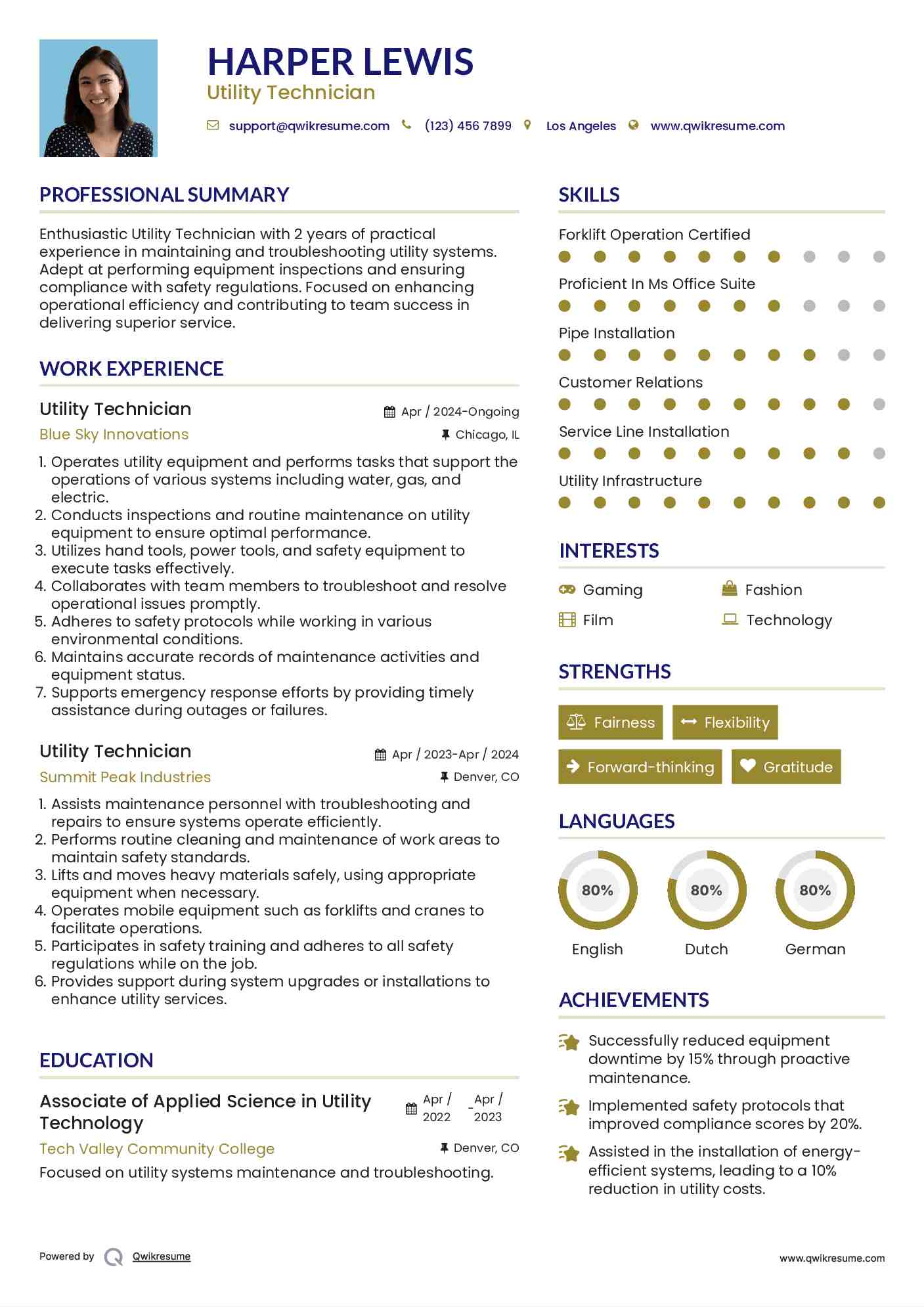 Utility Technician Resume Template