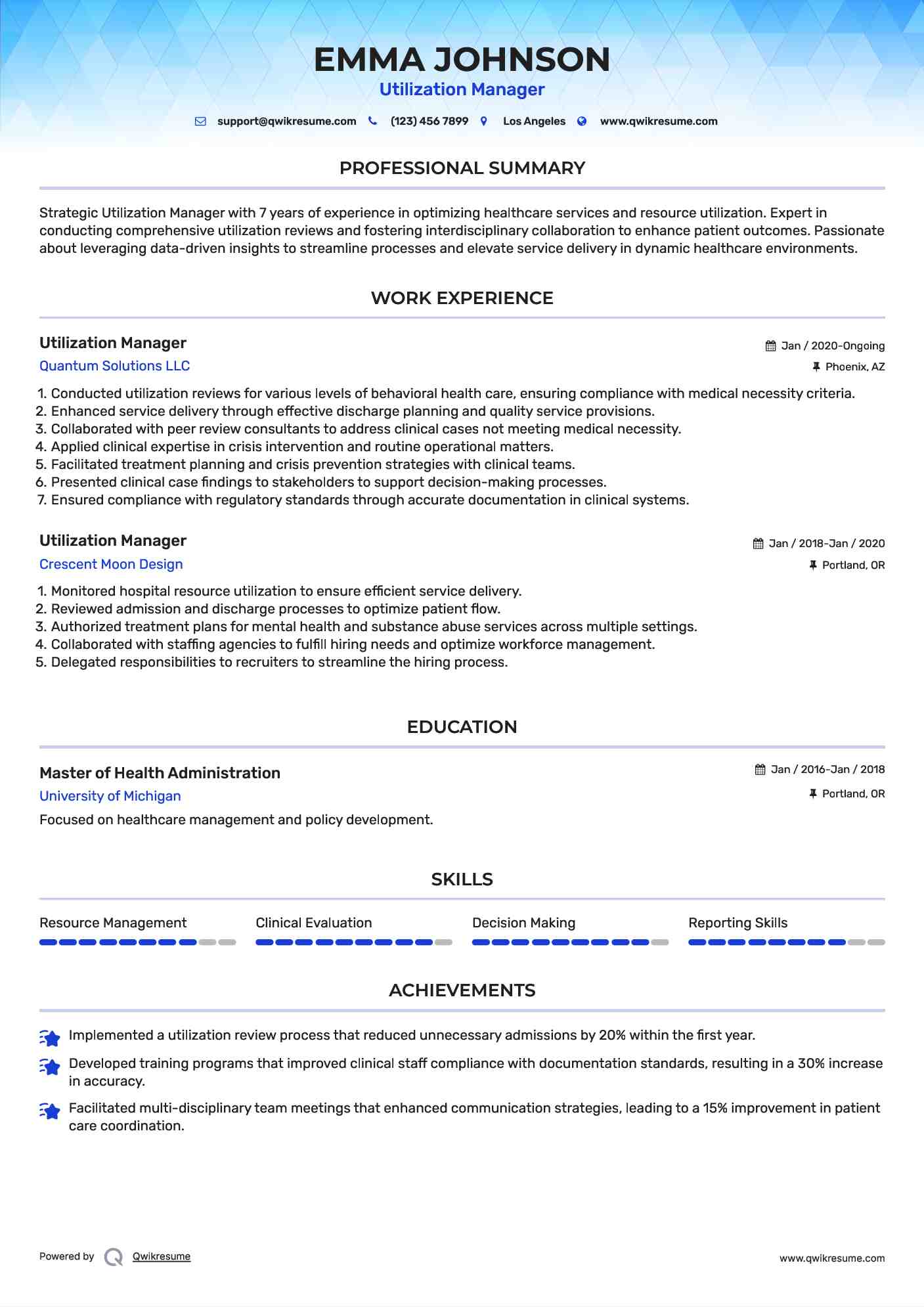 Utilization Manager Resume Format