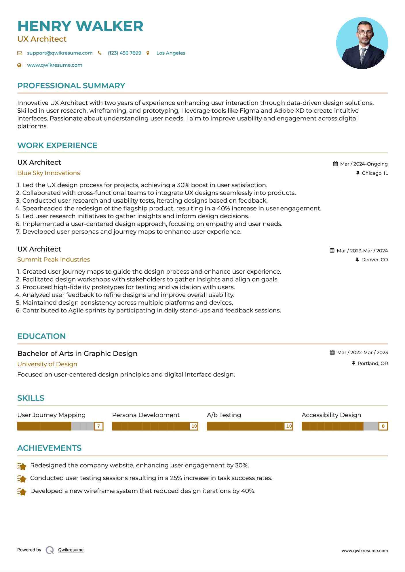 UX Architect Resume Sample