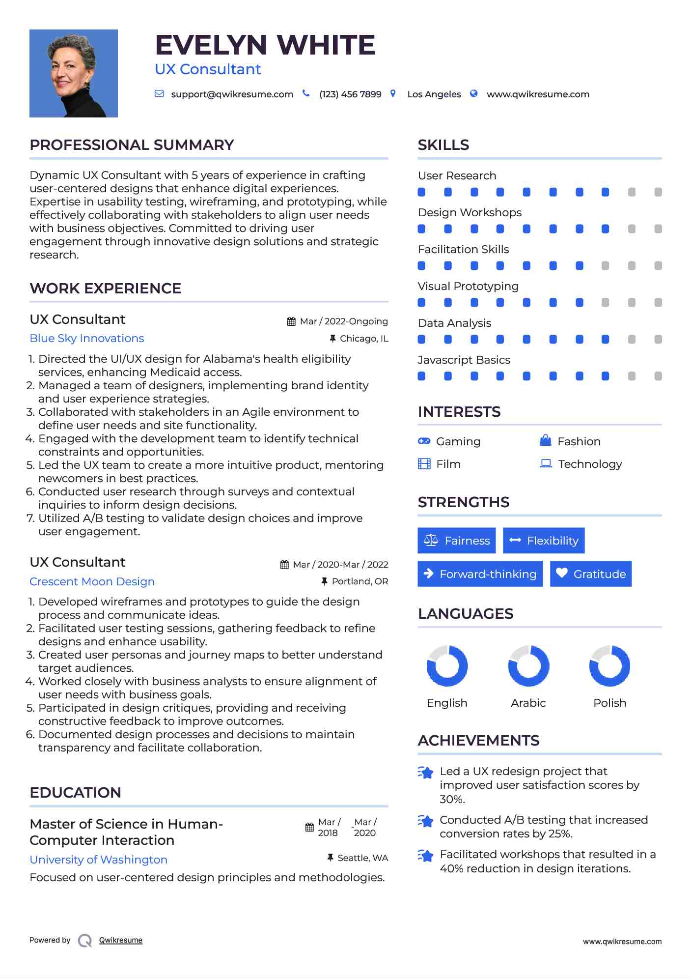 UX Consultant Resume Format