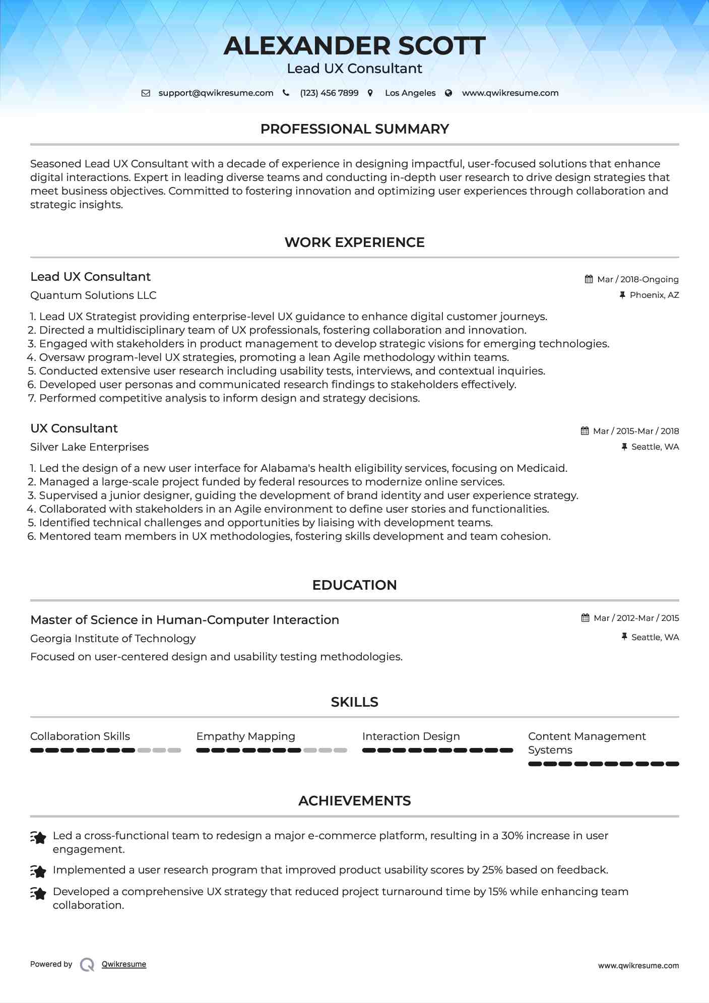 Lead UX Consultant Resume Template