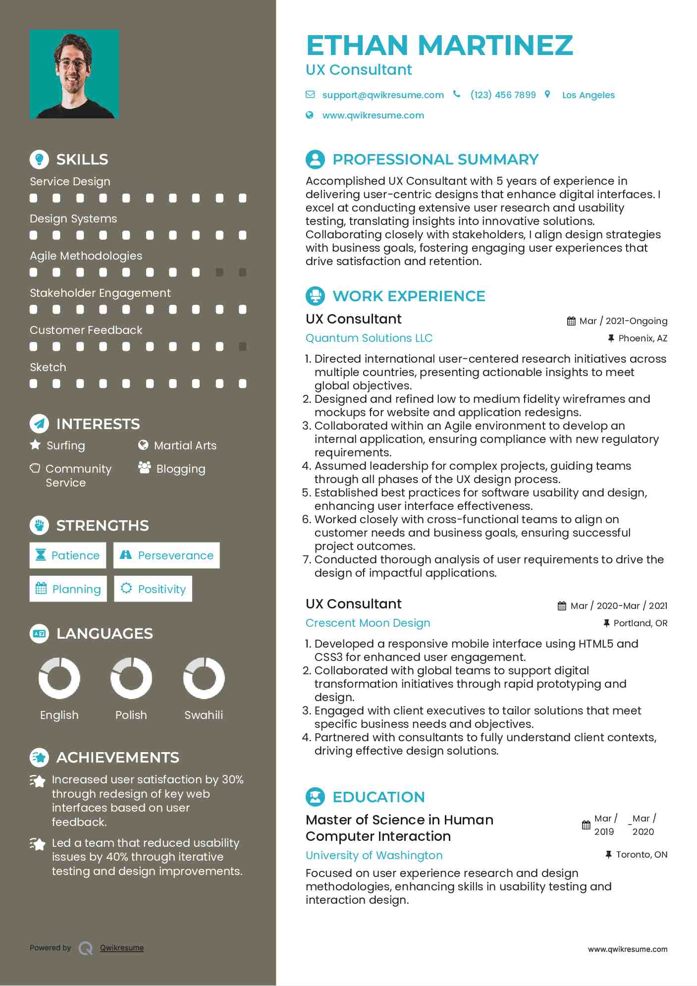 UX Consultant Resume Example