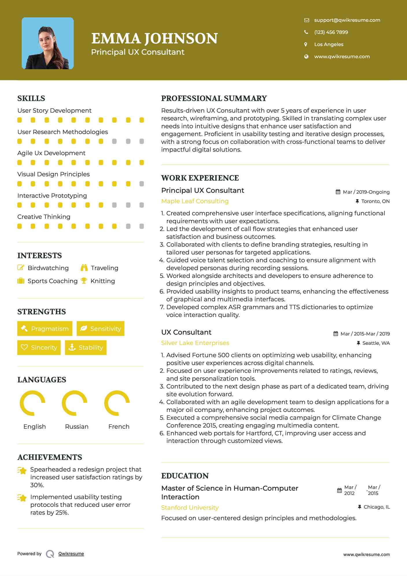 Principal UX Consultant Resume Sample