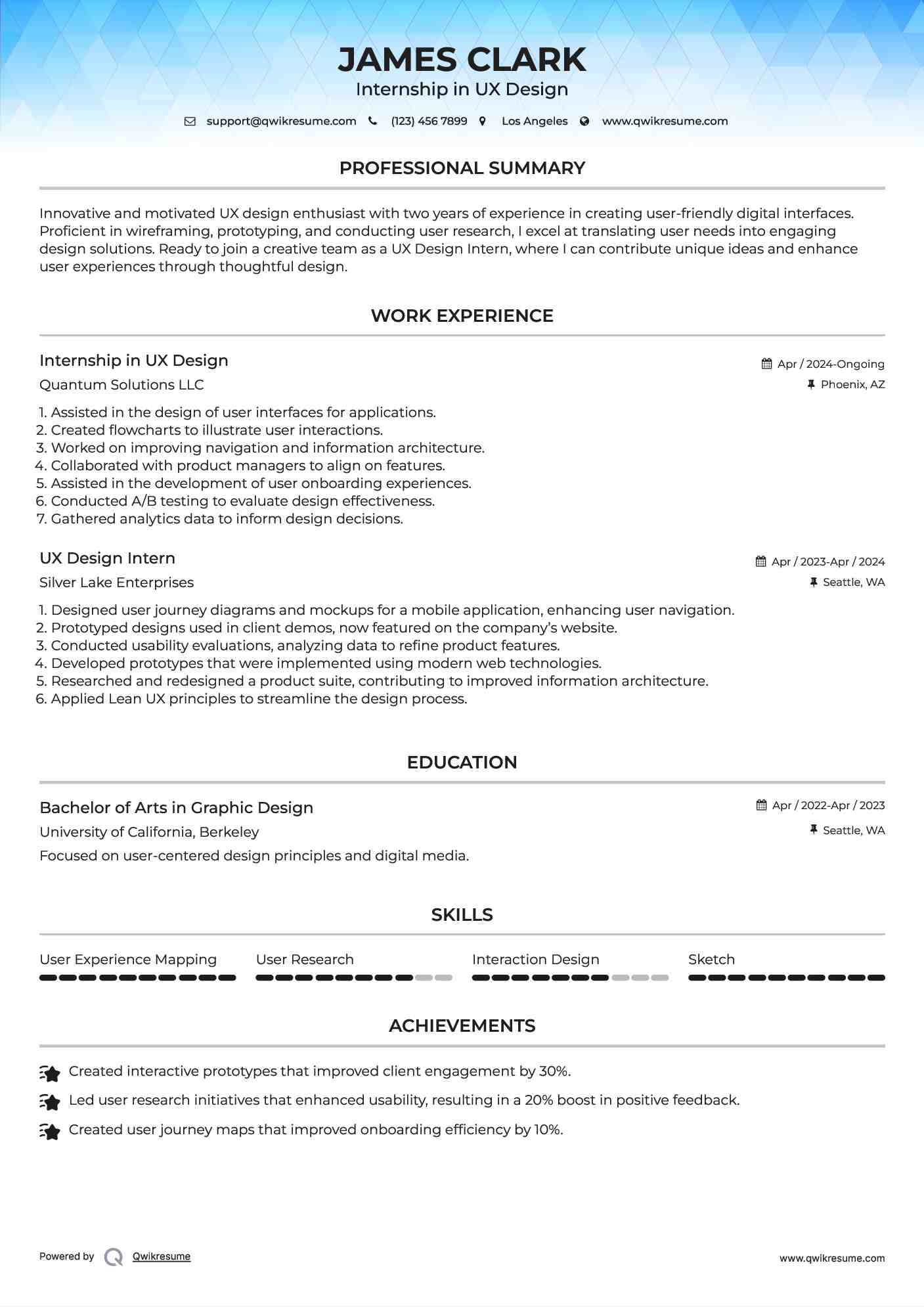 Internship in UX Design Resume Template
