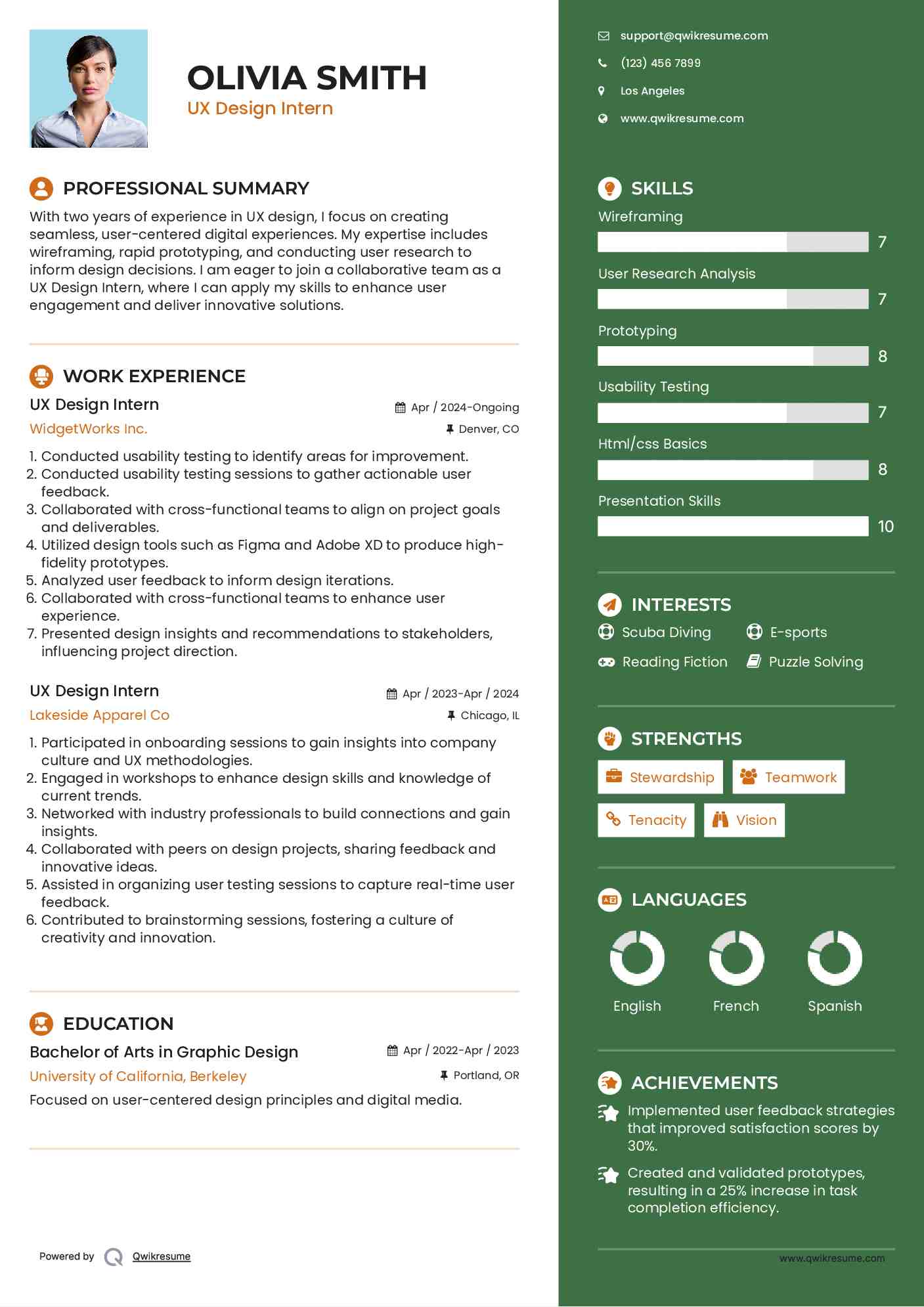UX Design Intern Resume Template