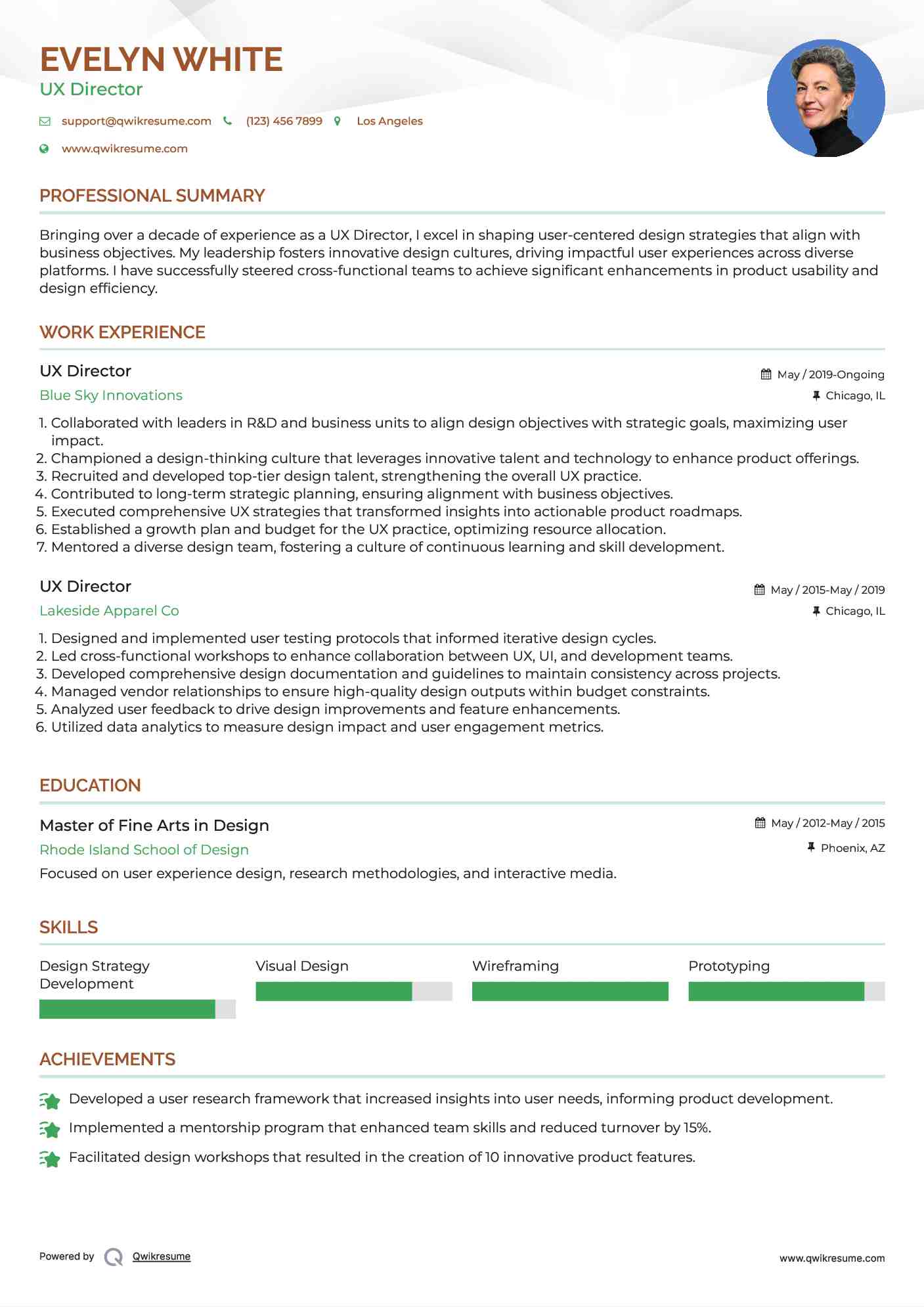 UX Director Resume Sample