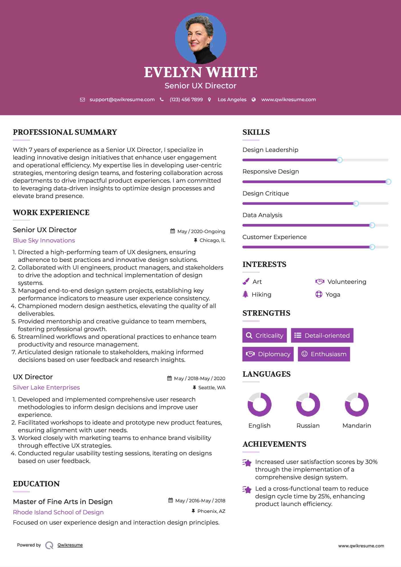 Senior UX Director Resume Example