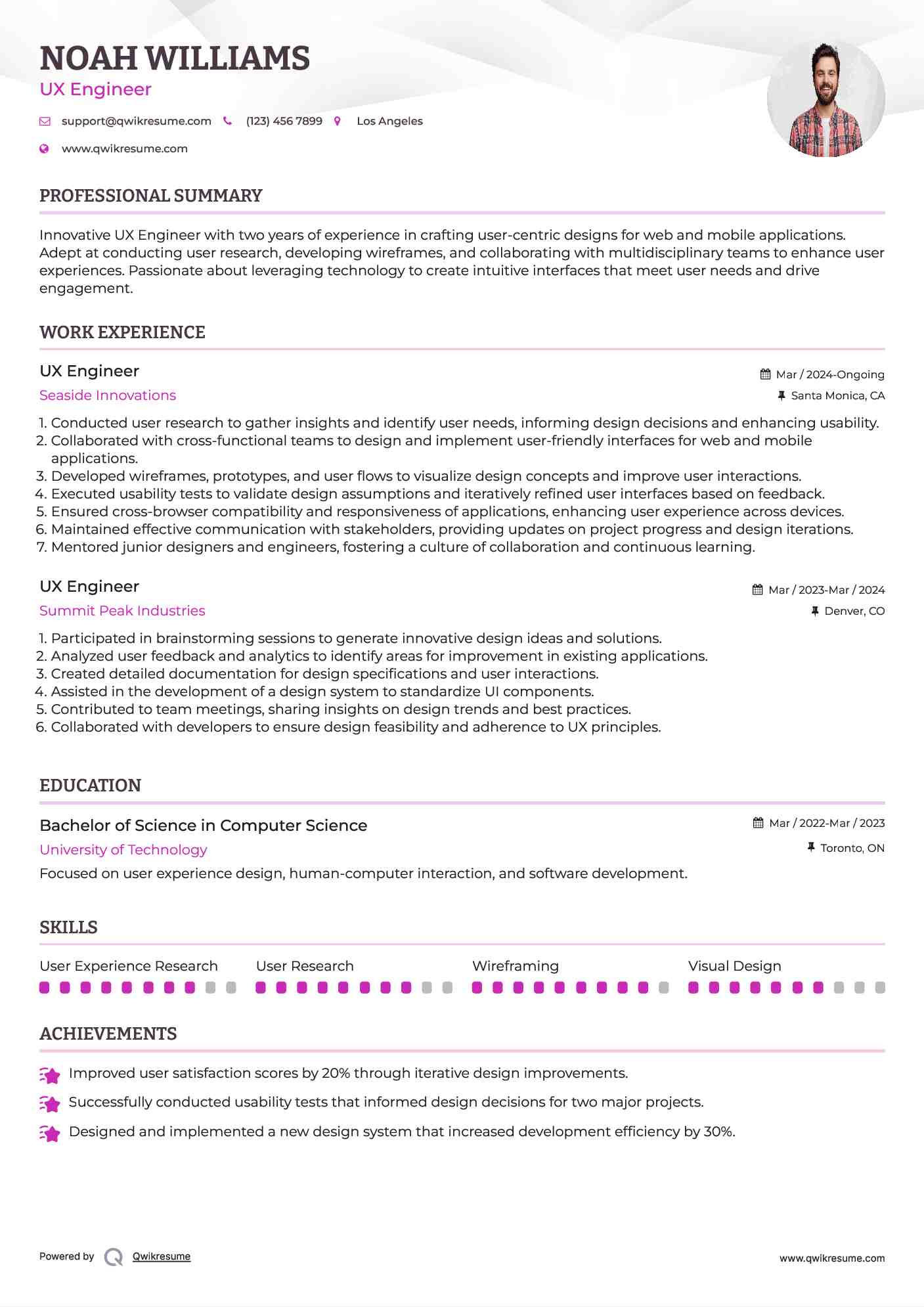 UX Engineer Resume Template