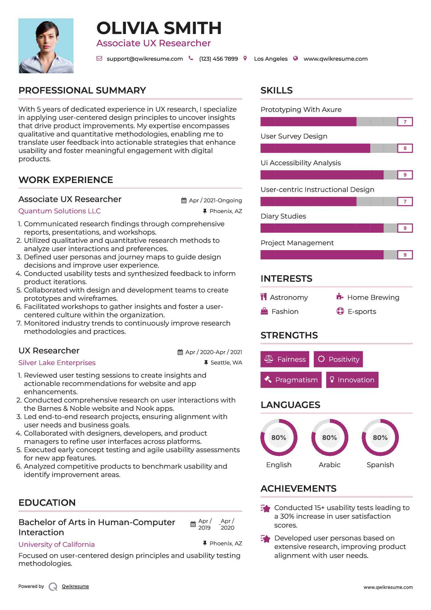 Associate UX Researcher Resume Template