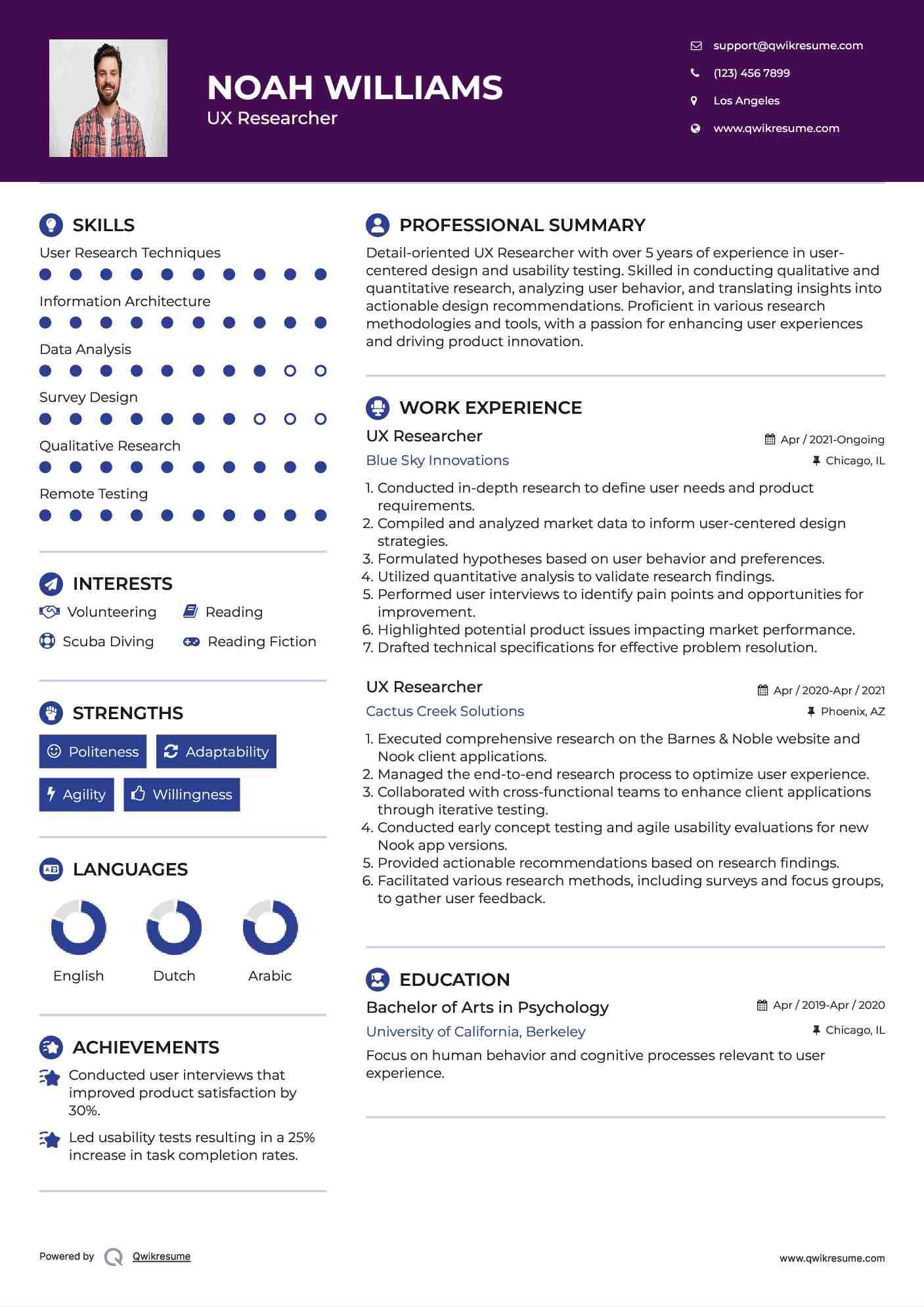 UX Researcher Resume Model