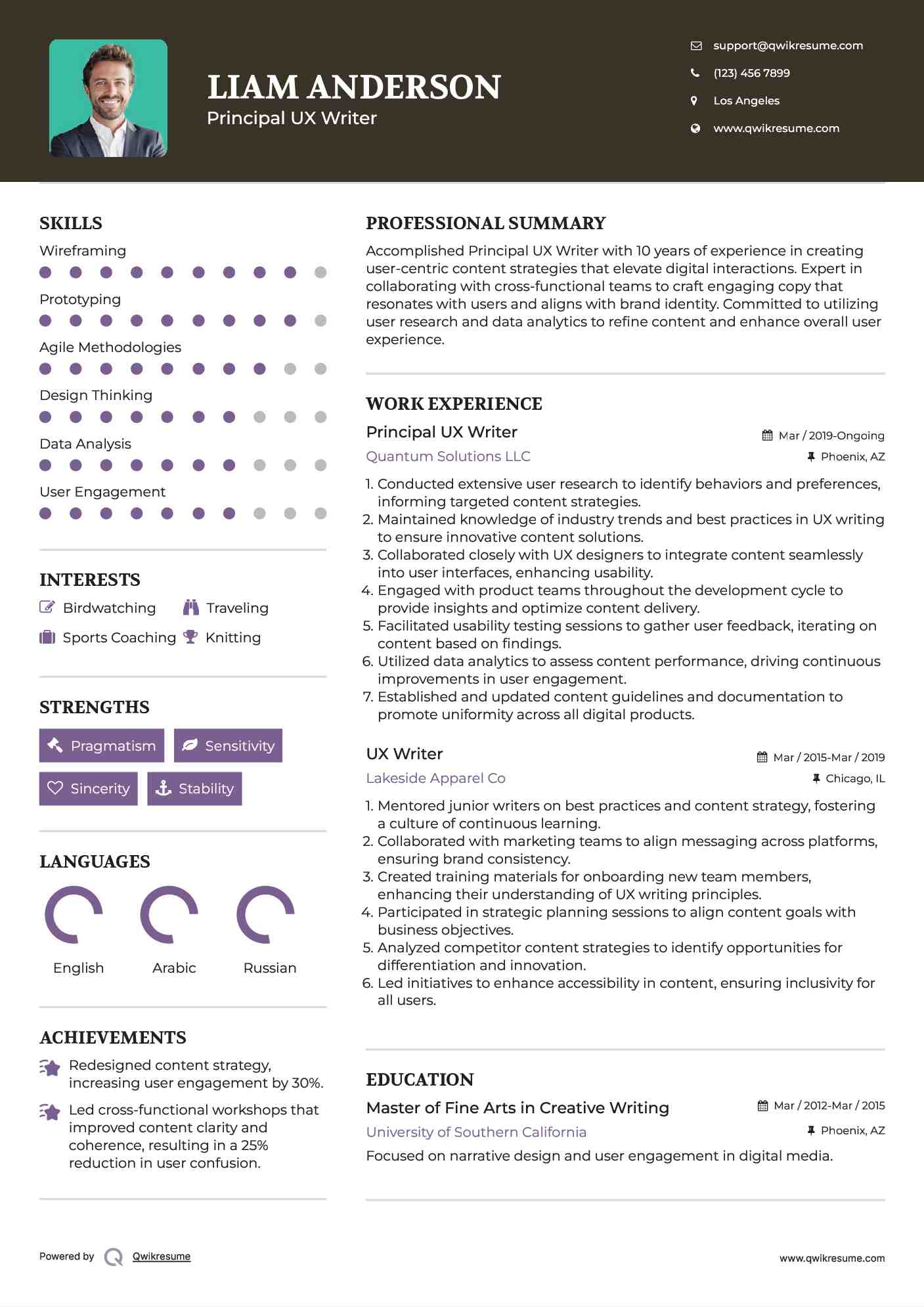 Principal UX Writer Resume Template