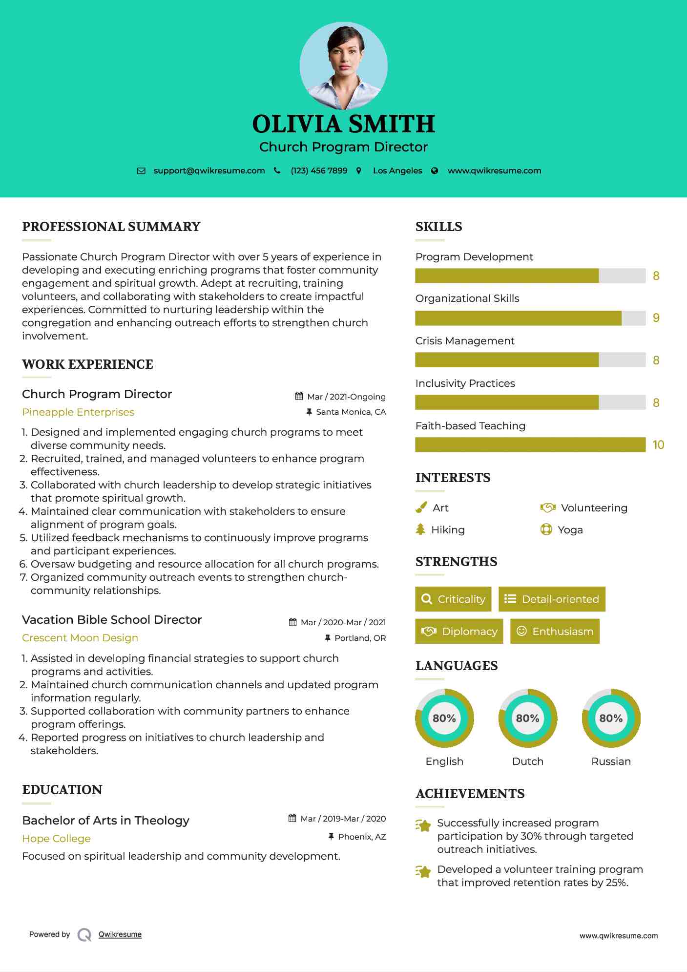 Church Program Director Resume Template