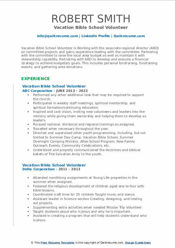 Vacation Bible School Volunteer - Vacation Bible School Volunteer 1664282831 Pdf 