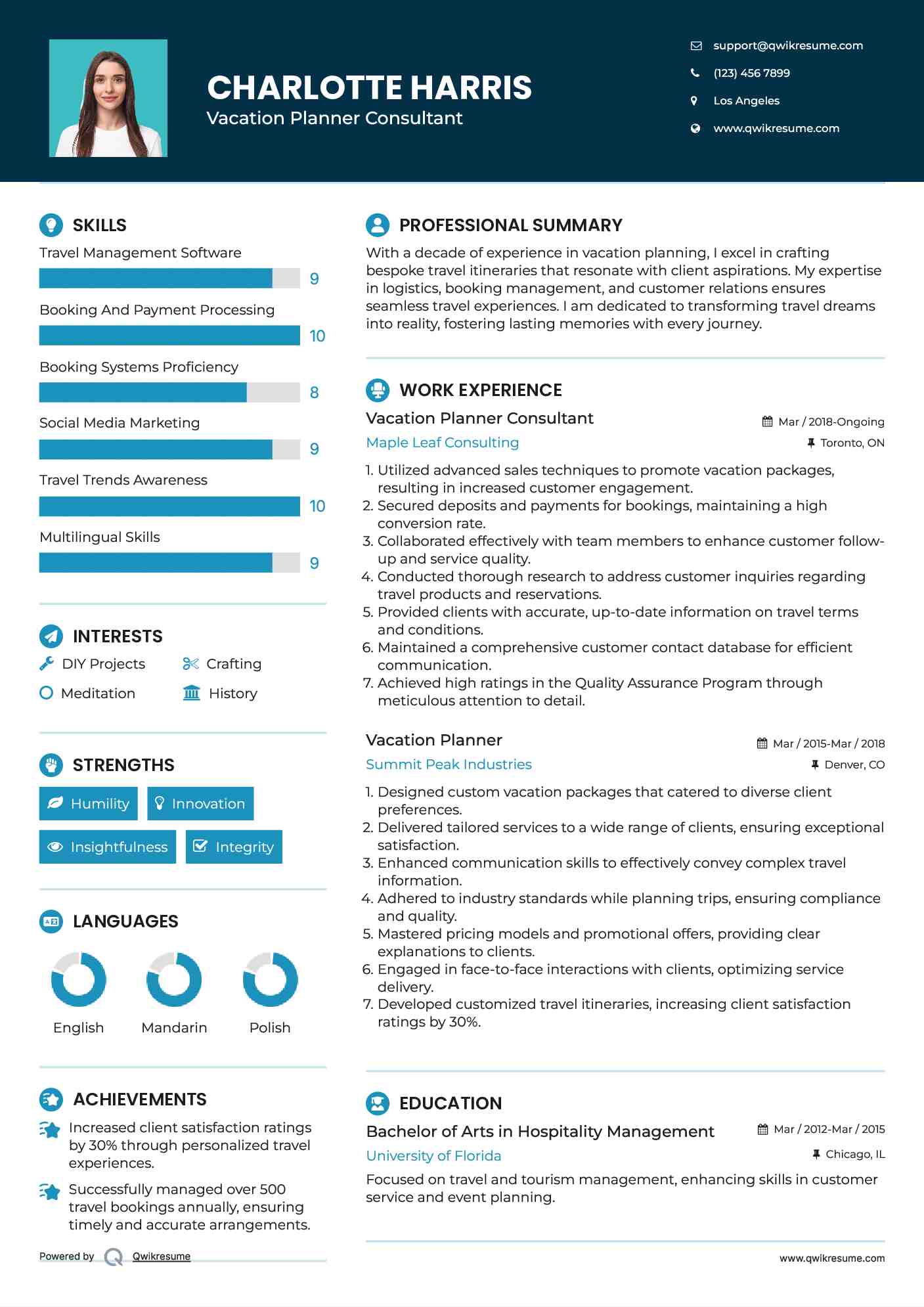 Vacation Planner Consultant Resume Template