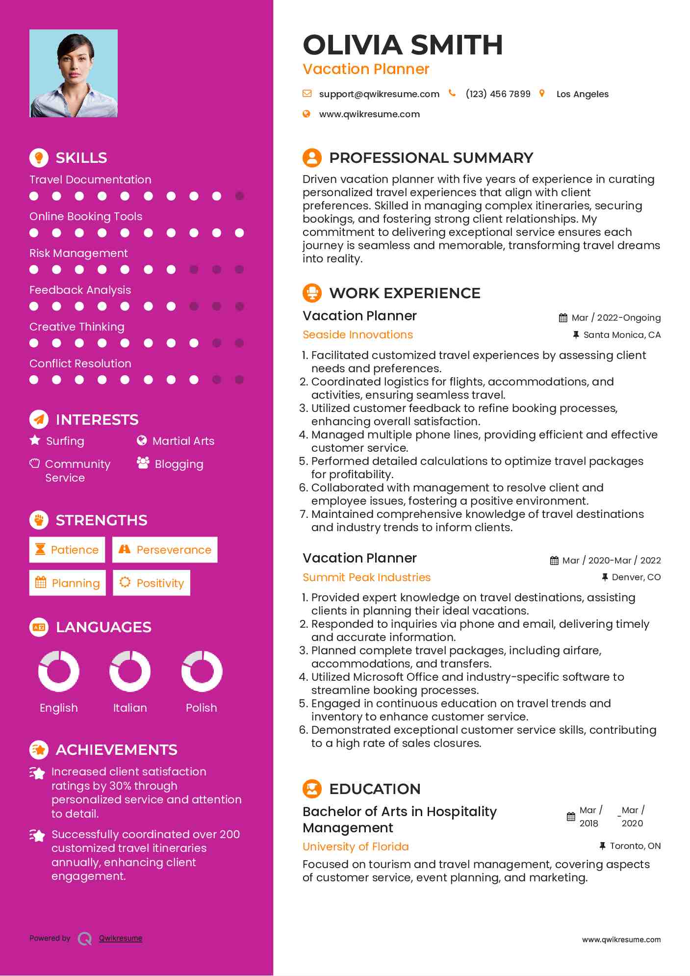 Vacation Planner Resume Template