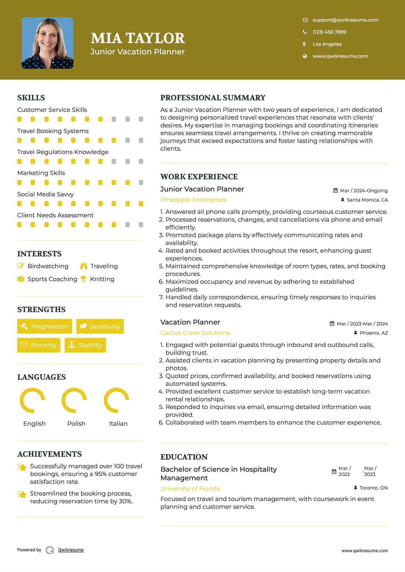 Junior Vacation Planner Resume Template