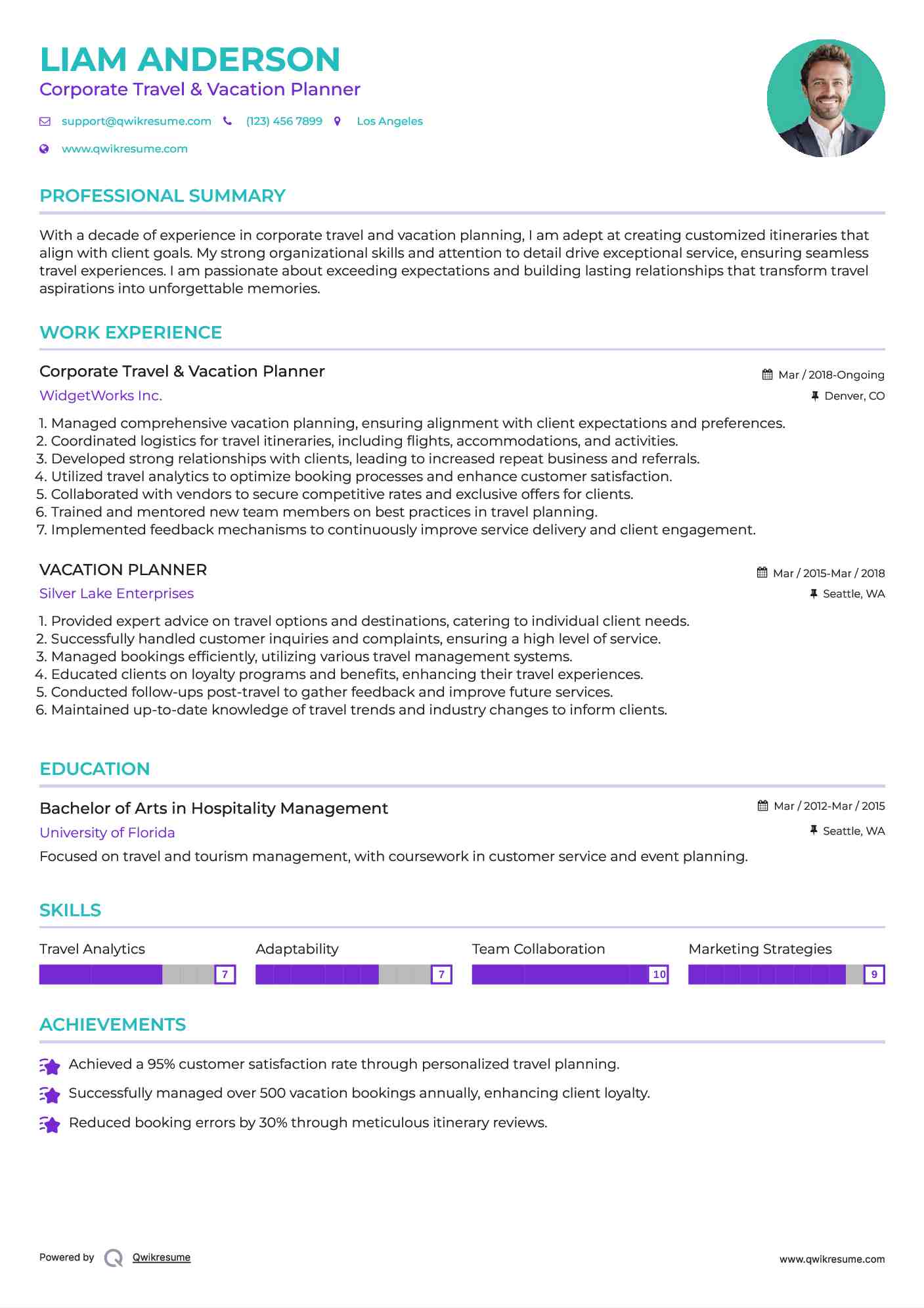 Corporate Travel & Vacation Planner Resume Model