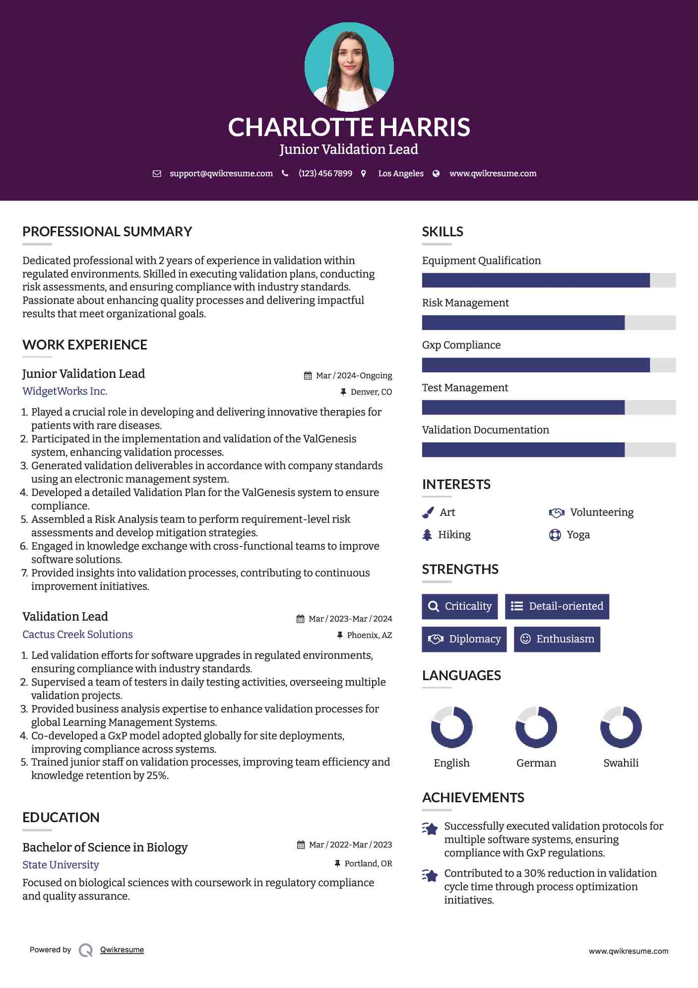 Junior Validation Lead Resume Format
