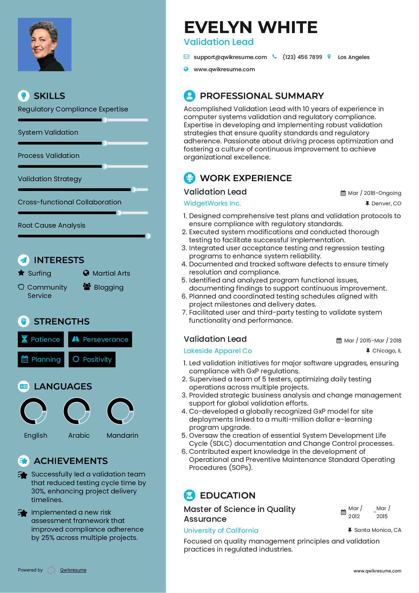 Validation Lead Resume Sample