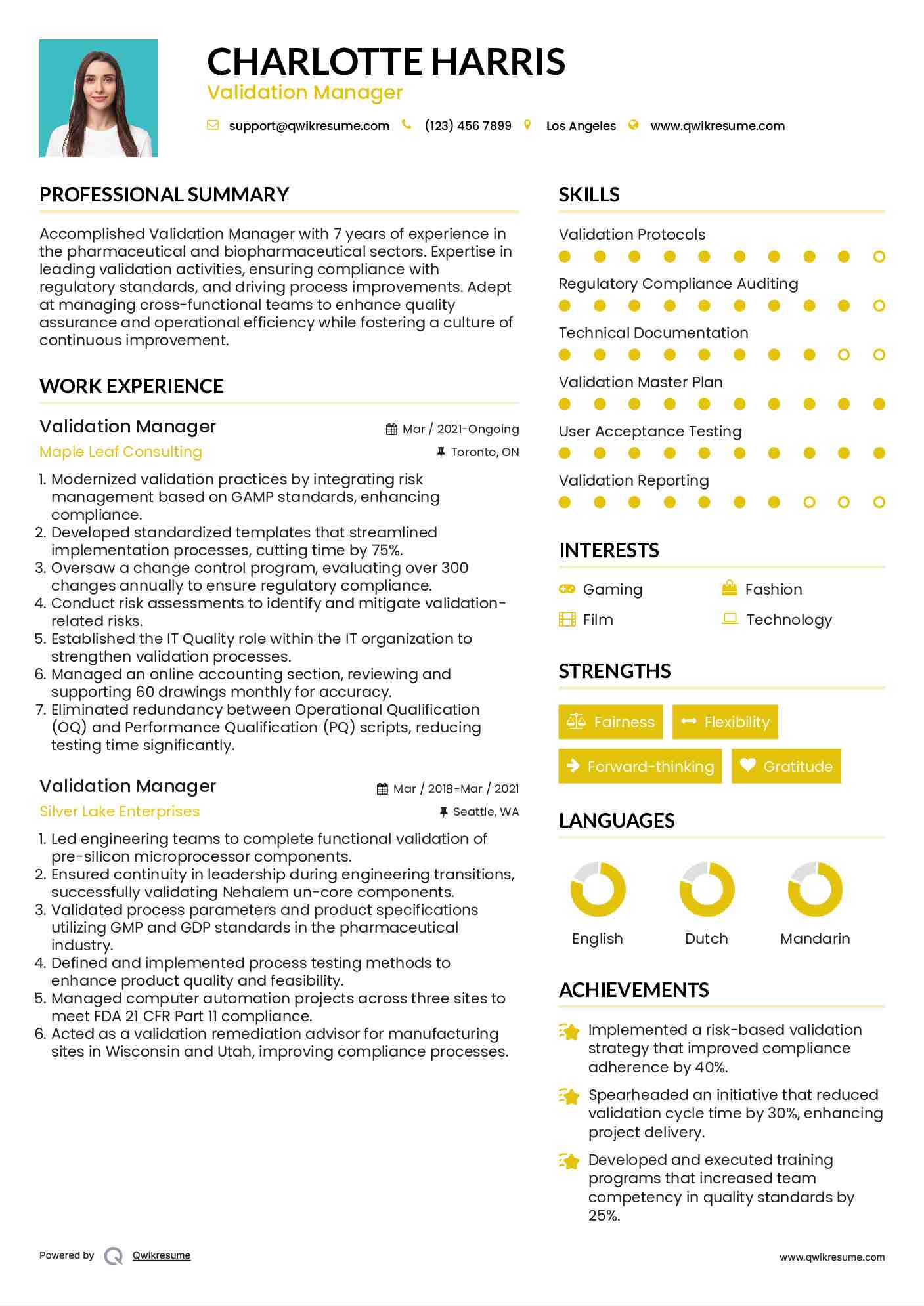 Validation Manager Resume Sample